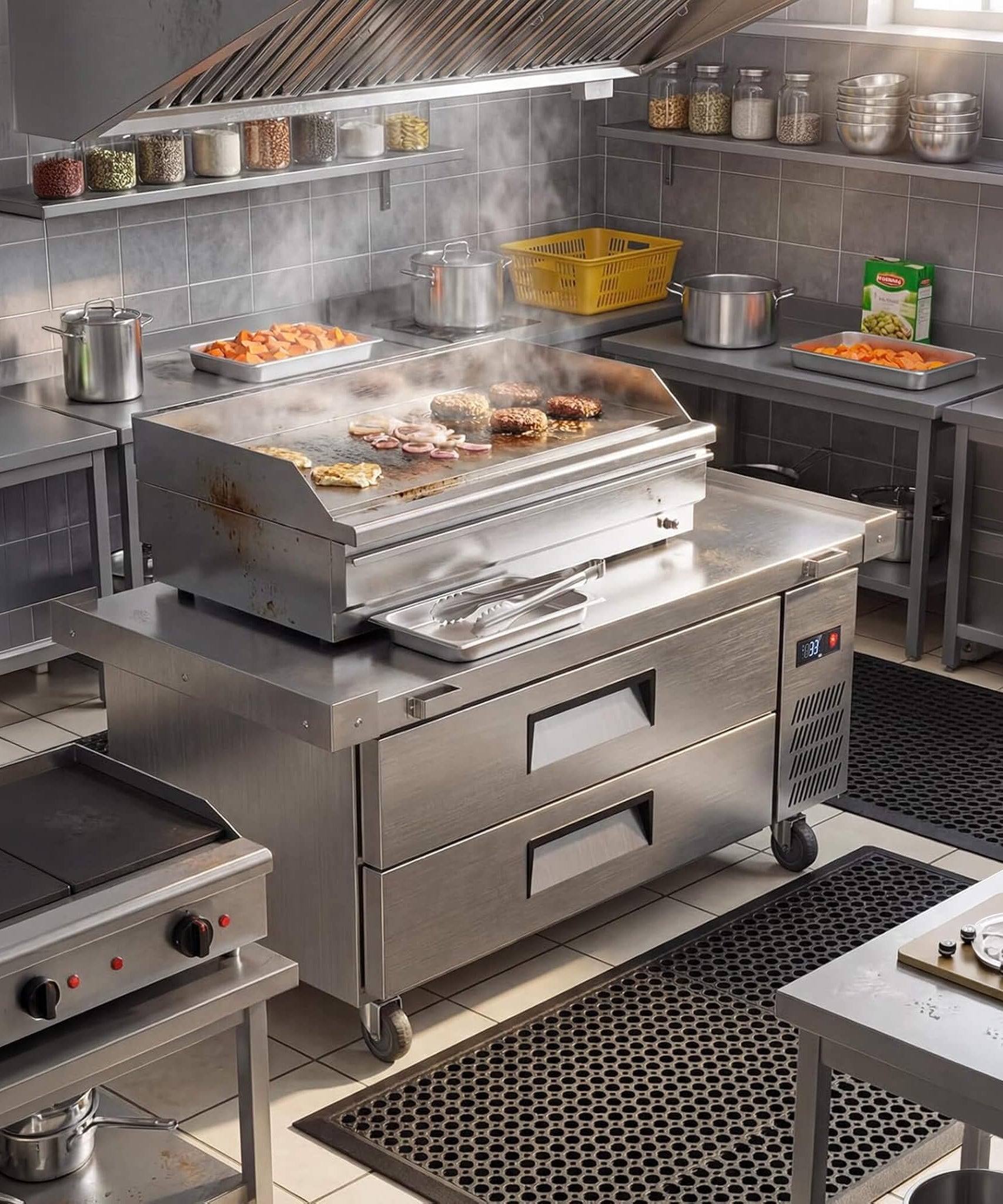 Commercial Double Drawer Undercounter Worktop Fridge With Chef Base & Wheels (SAK80596)