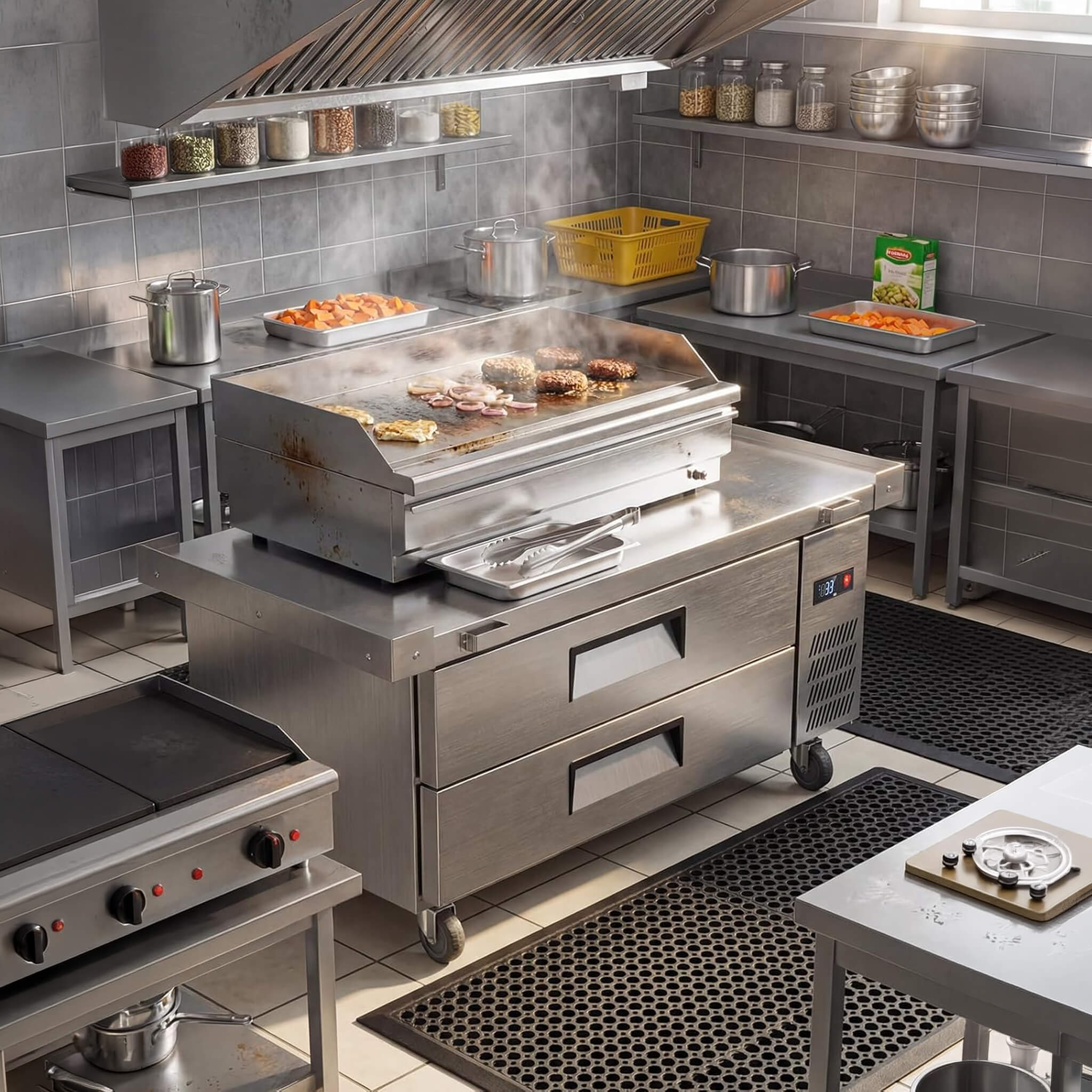 Commercial Double Drawer Undercounter Worktop Fridge With Chef Base & Wheels (SAK80596)