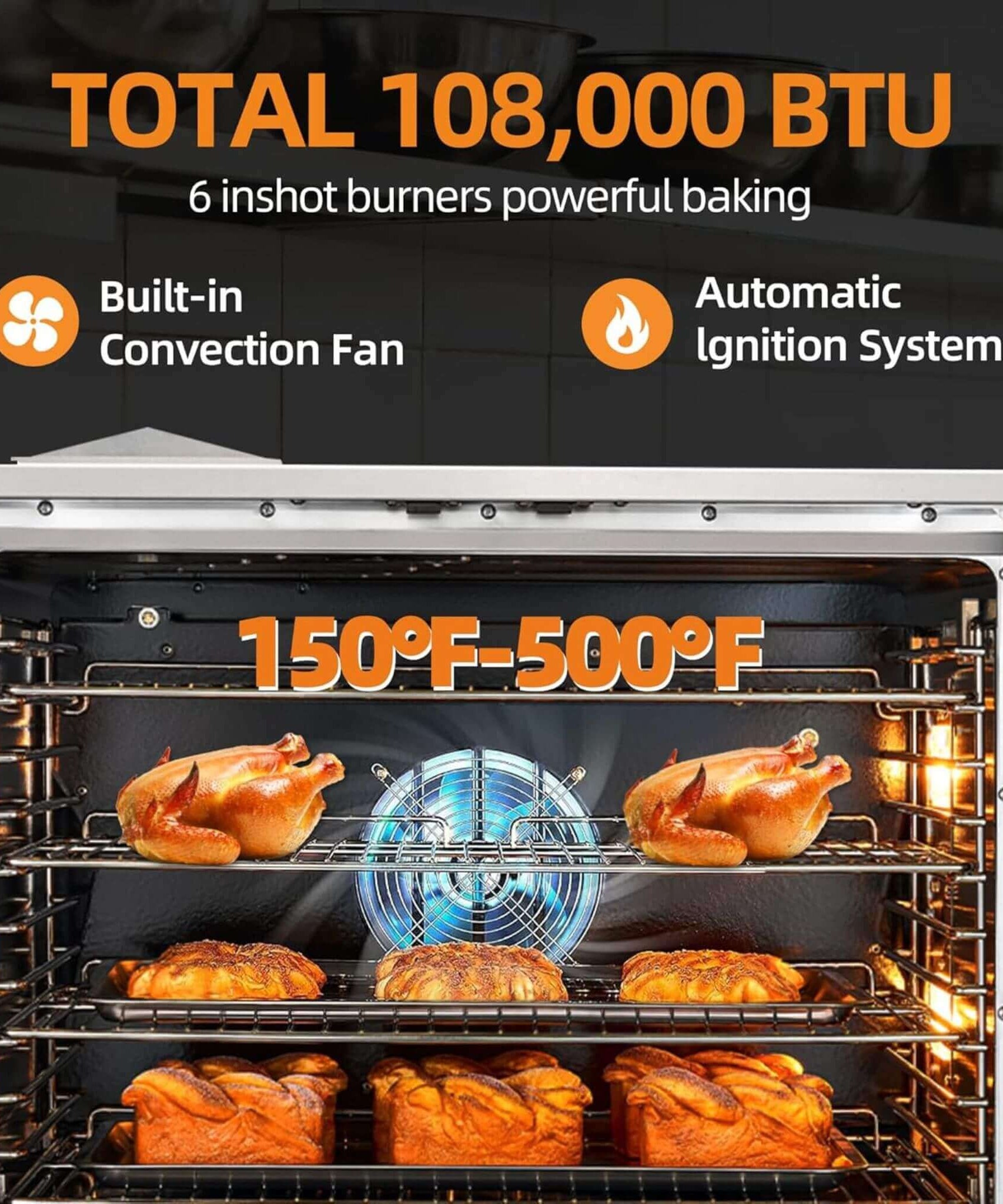 Commercial Full-Size Natural Gas/Propane Double-Stacked Convection Oven (SAK60914)