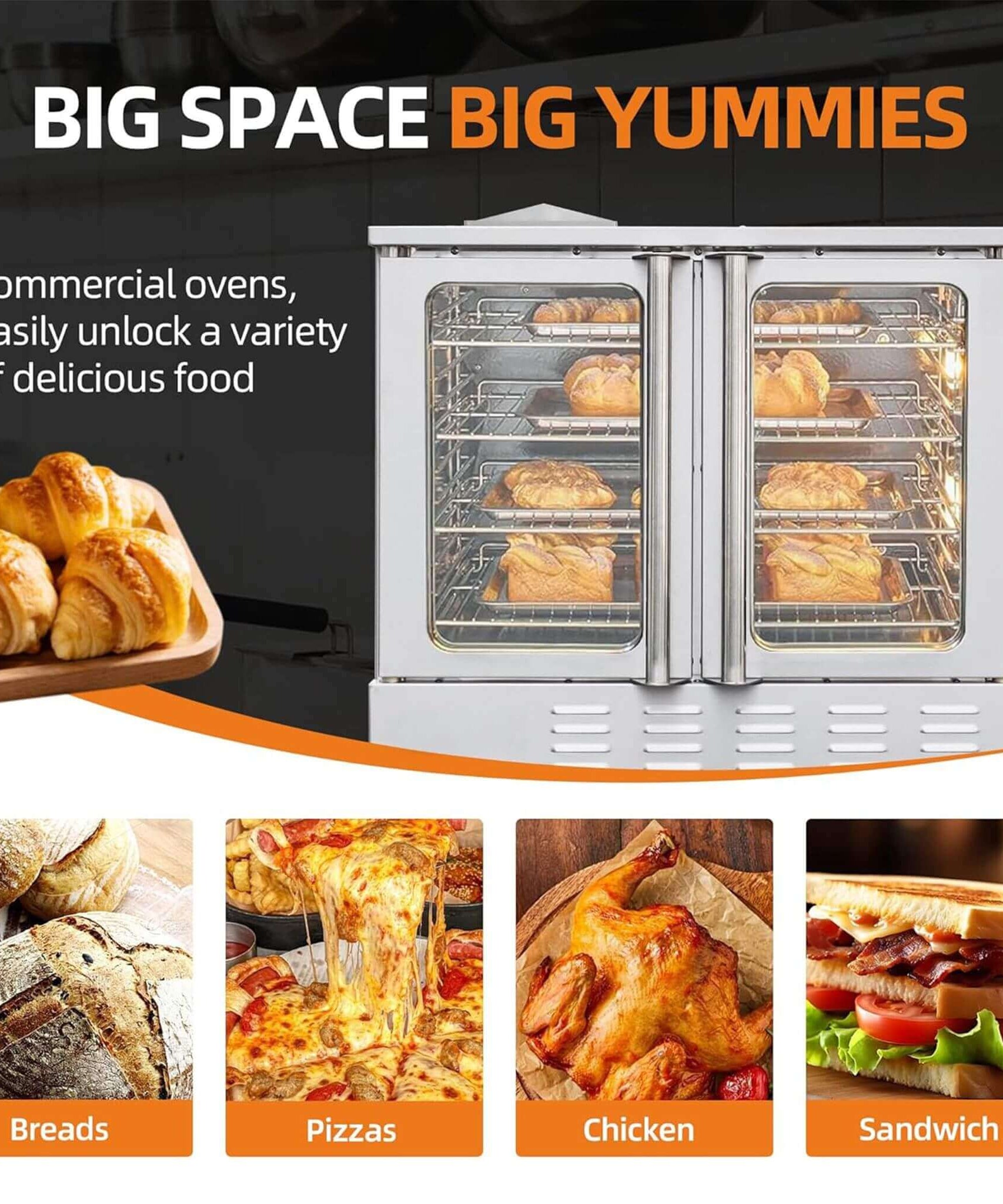 Commercial Full-Size Natural Gas/Propane Double-Stacked Convection Oven (SAK60914)