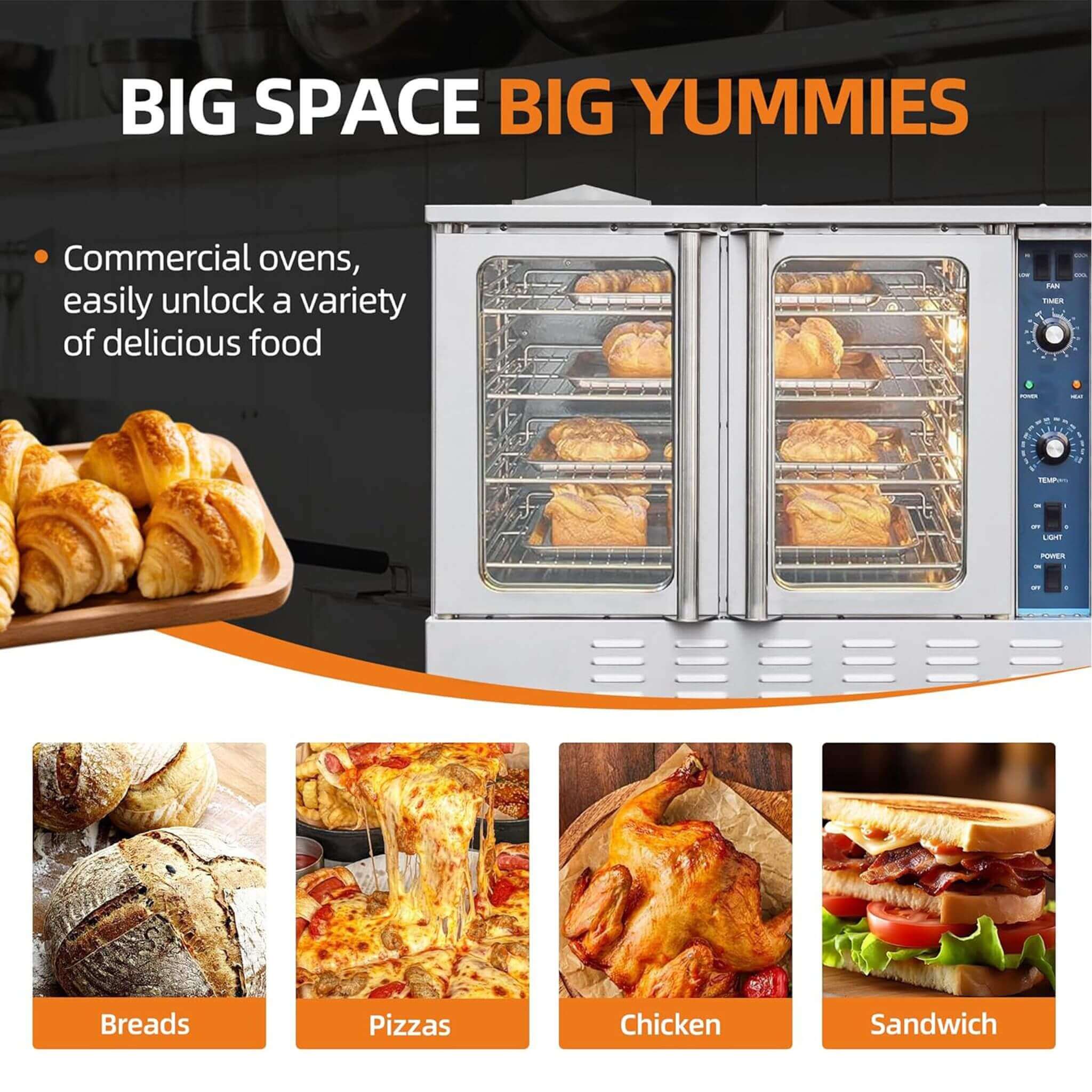 Commercial Full-Size Natural Gas/Propane Double-Stacked Convection Oven (SAK60914)