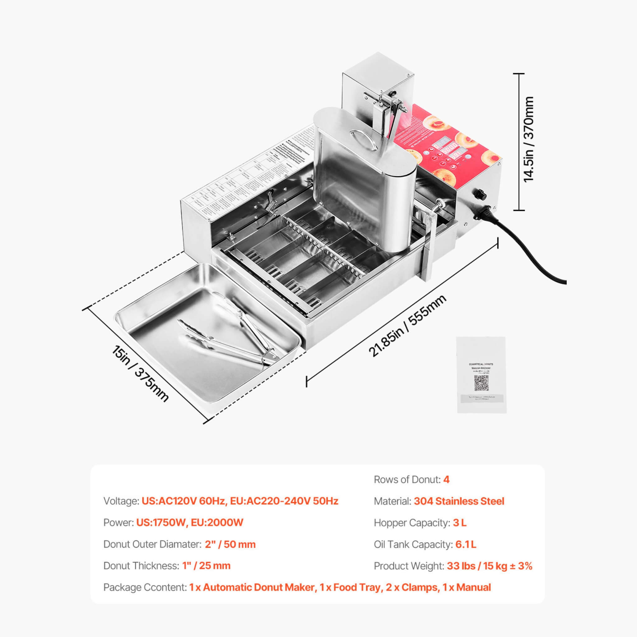 Commercial Fully-Automatic 4-Row Stainless Steel Donut Maker Machine (SAK96740)