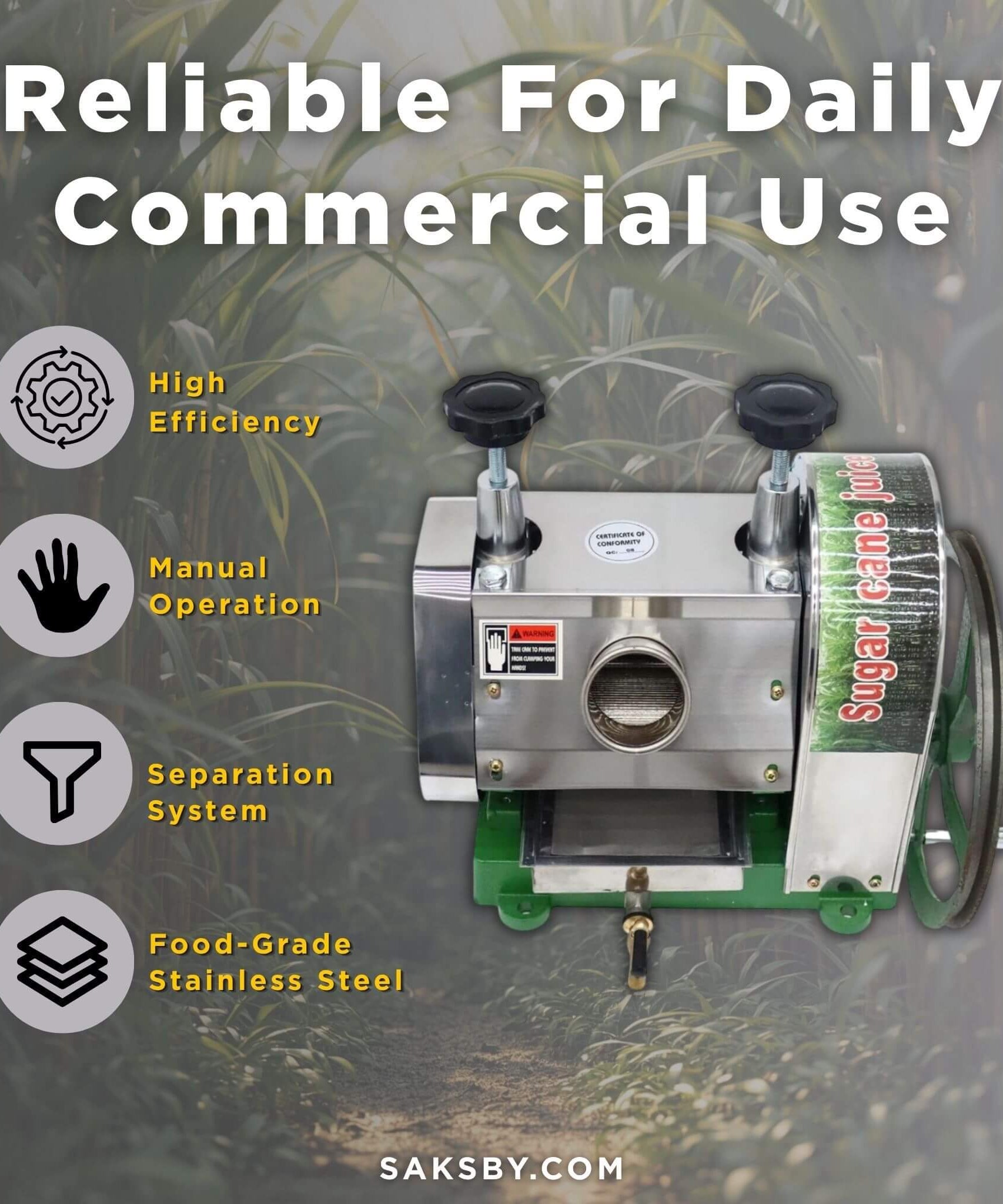 Heavy-Duty Commercial Manual Stainless Steel Sugar Cane Juicer (SAK81426)
