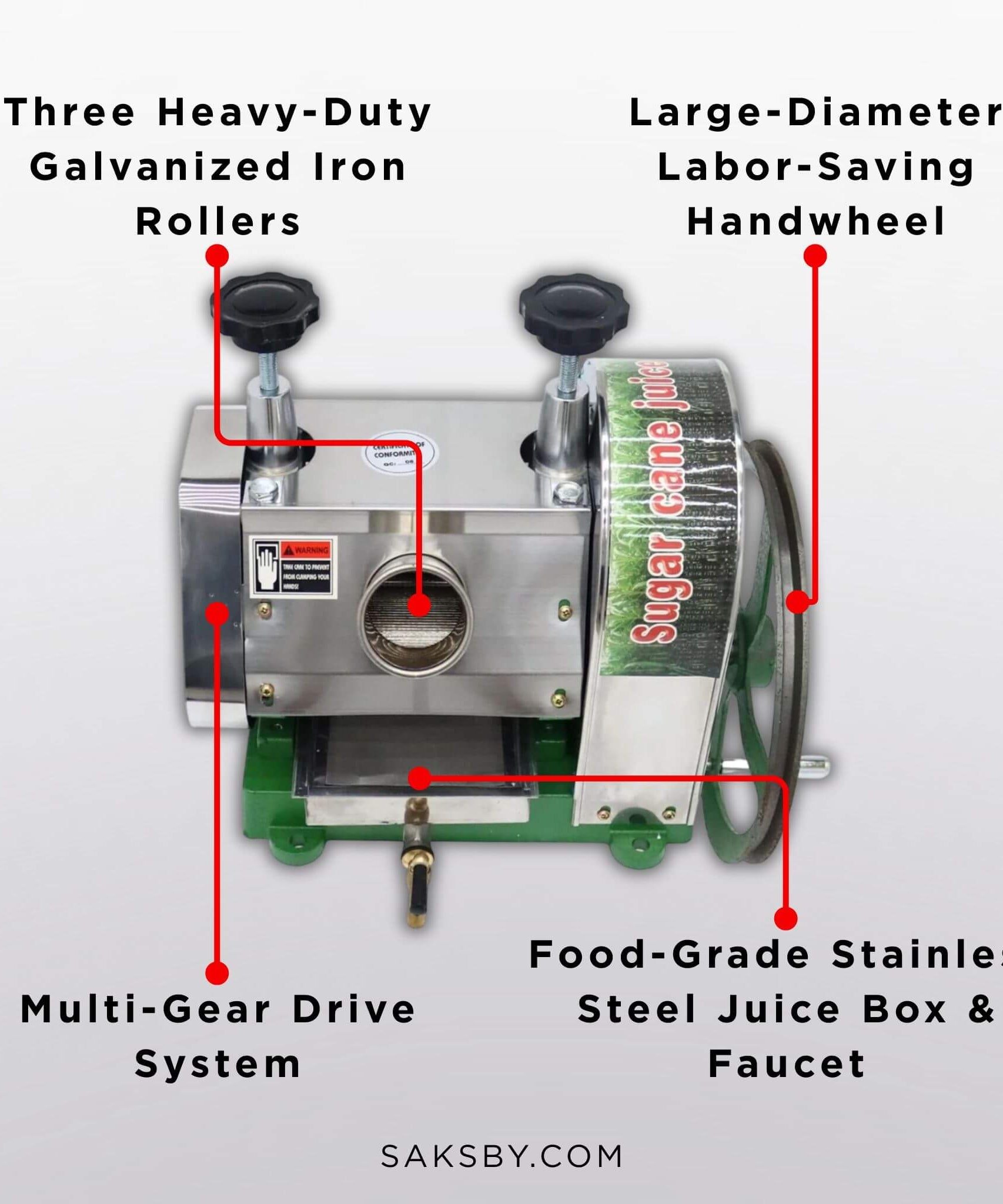 Heavy-Duty Commercial Manual Stainless Steel Sugar Cane Juicer (SAK81426)