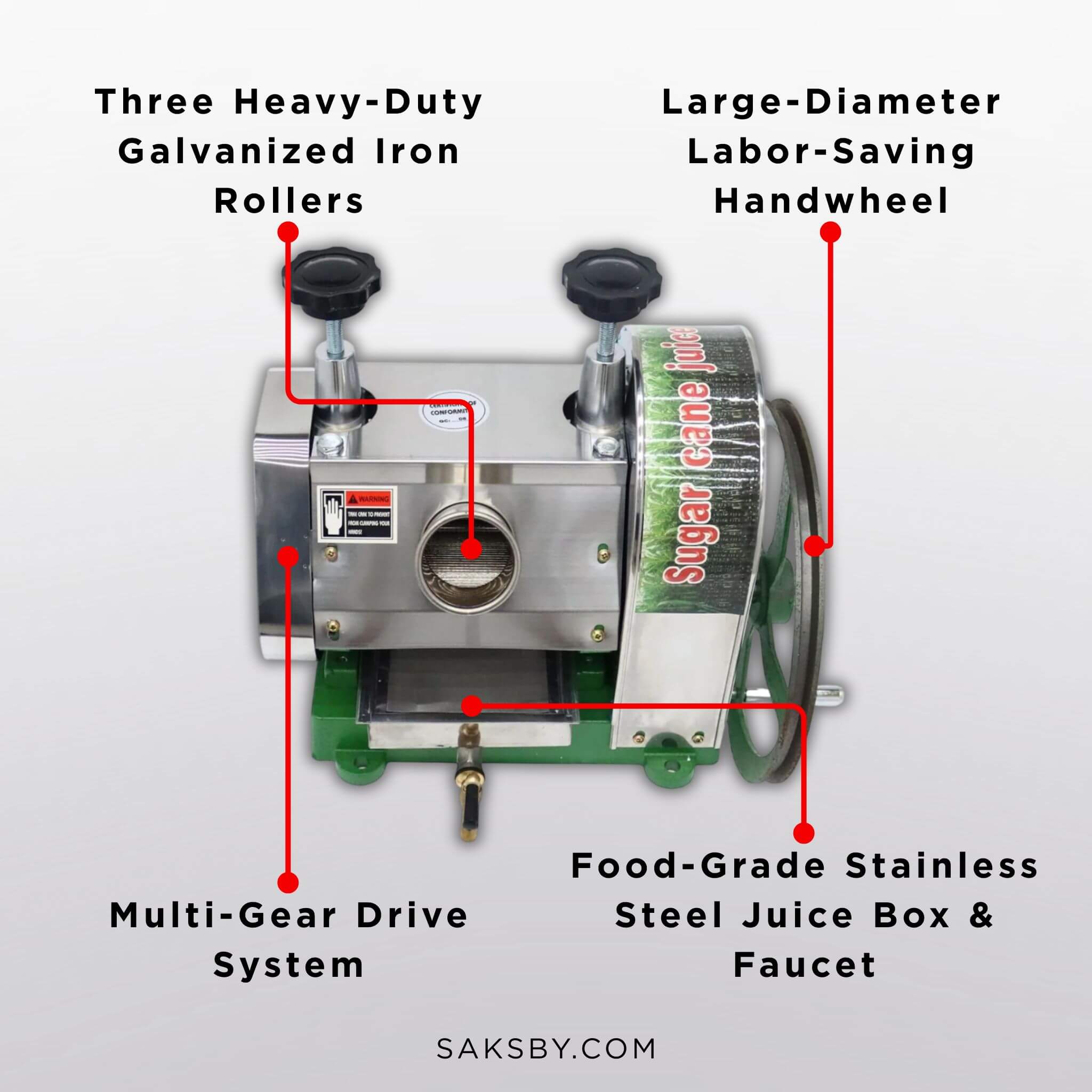 Heavy-Duty Commercial Manual Stainless Steel Sugar Cane Juicer (SAK81426)
