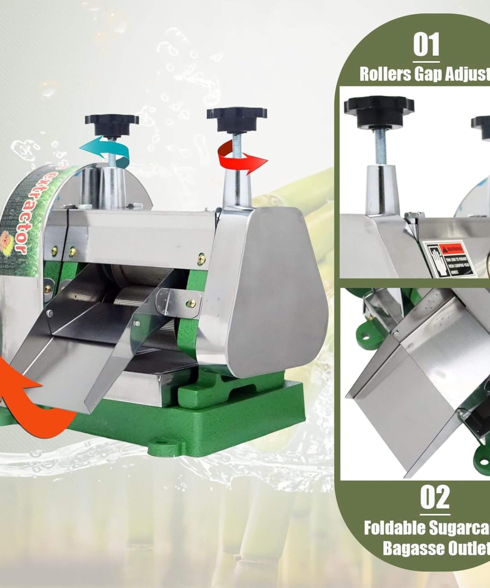 Heavy-Duty Commercial Manual Stainless Steel Sugar Cane Juicer (SAK81426)