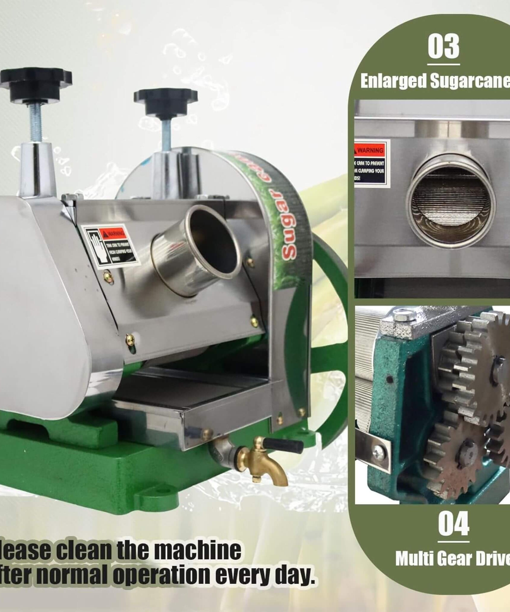 Heavy-Duty Commercial Manual Stainless Steel Sugar Cane Juicer (SAK81426)