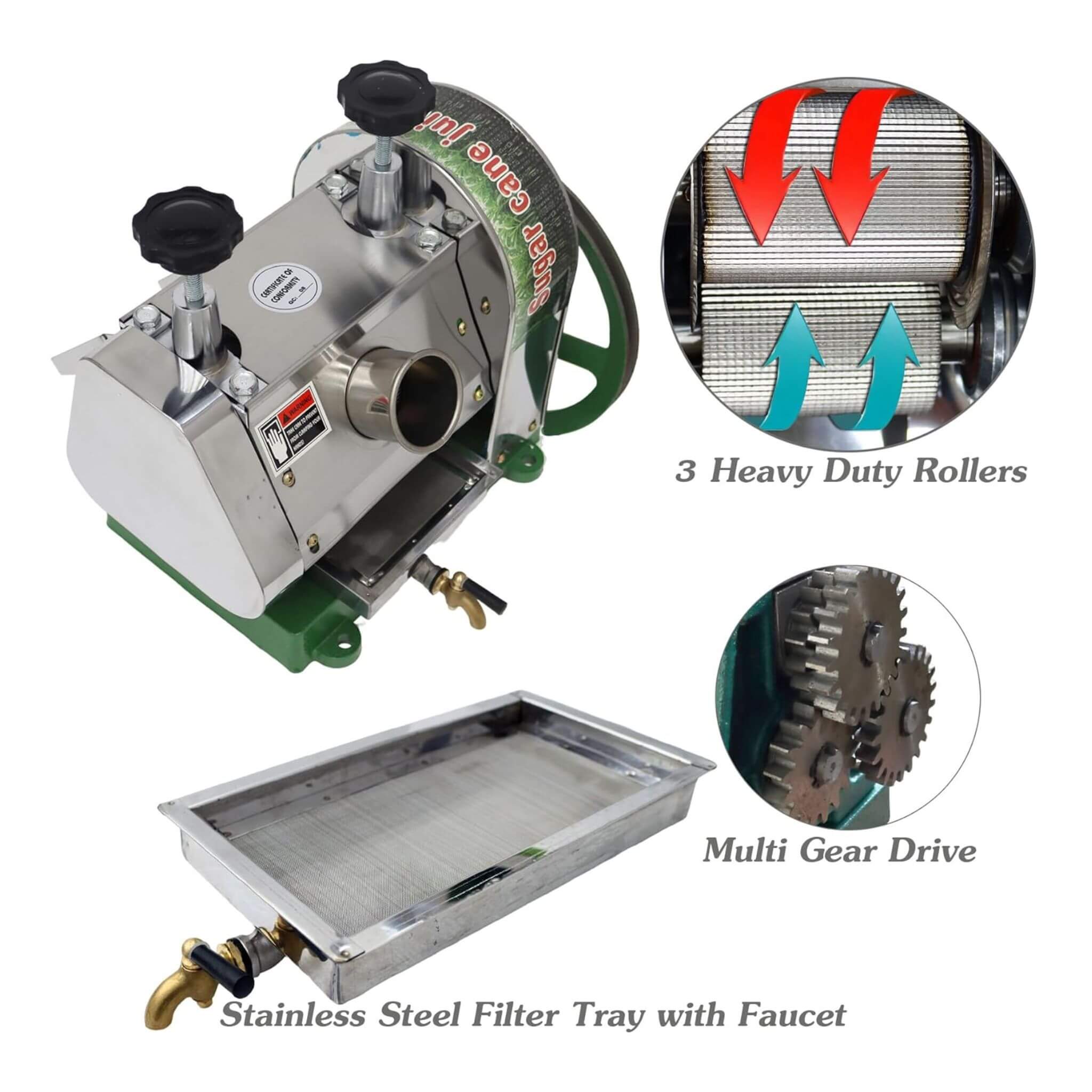 Heavy-Duty Commercial Manual Stainless Steel Sugar Cane Juicer (SAK81426)