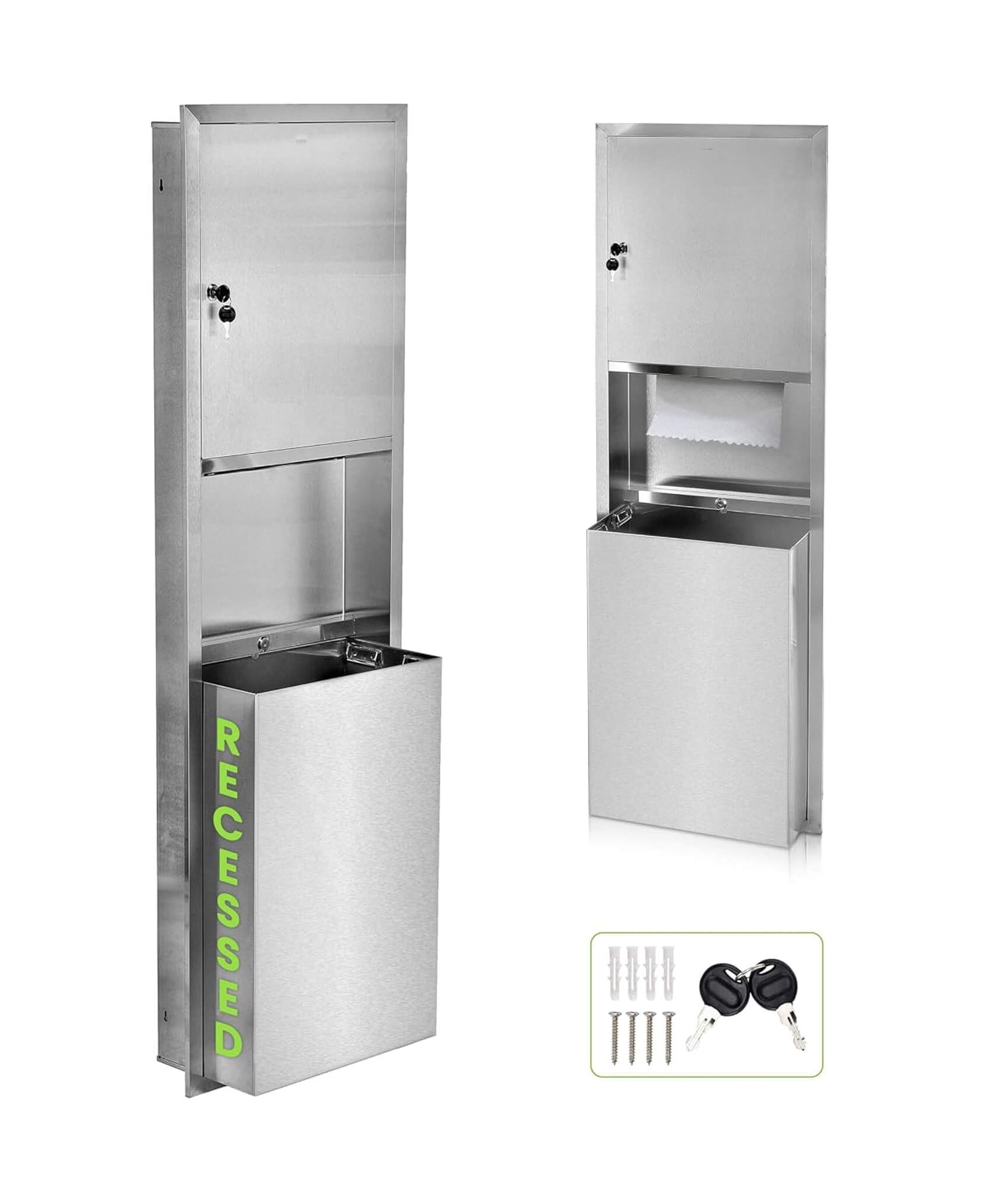 Commercial Recessed Paper Towel Dispenser With 12-Gallon Wall Trash Can (SAK49261)