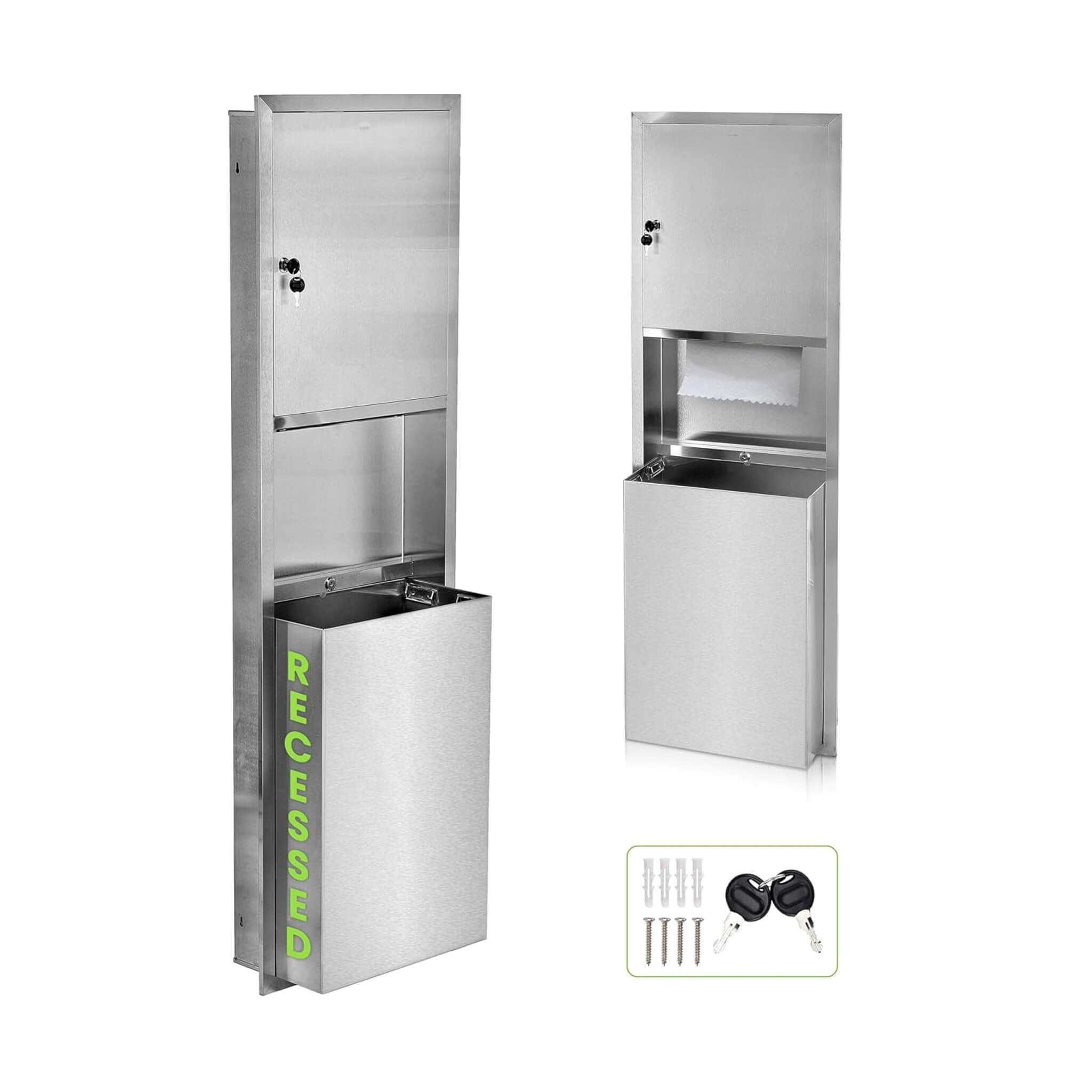Commercial Recessed Paper Towel Dispenser With 12-Gallon Wall Trash Can (SAK49261)