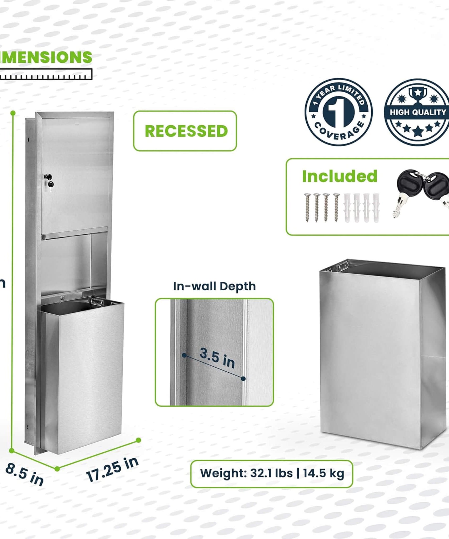 Commercial Recessed Paper Towel Dispenser With 12-Gallon Wall Trash Can (SAK49261)