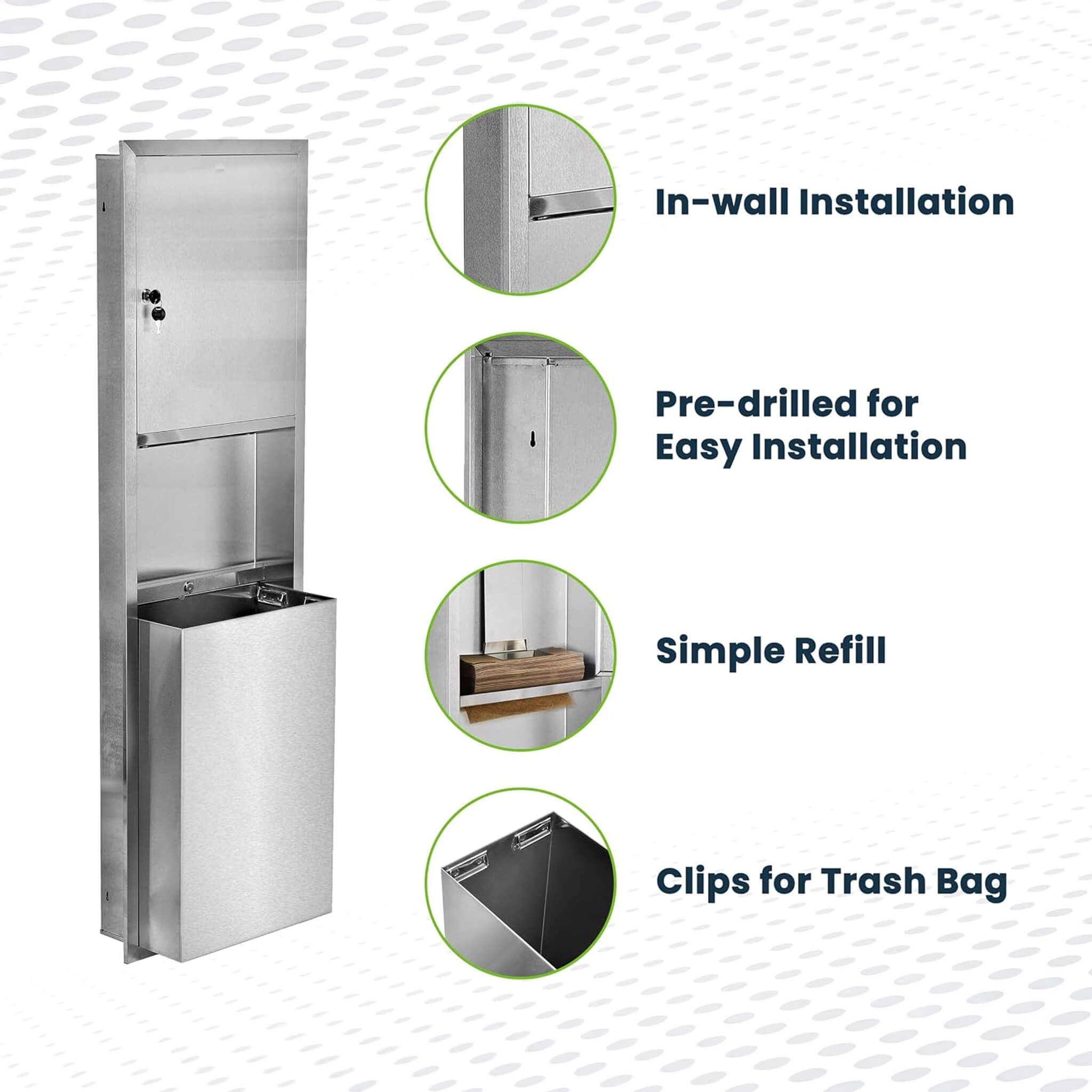 Commercial Recessed Paper Towel Dispenser With 12-Gallon Wall Trash Can (SAK49261)