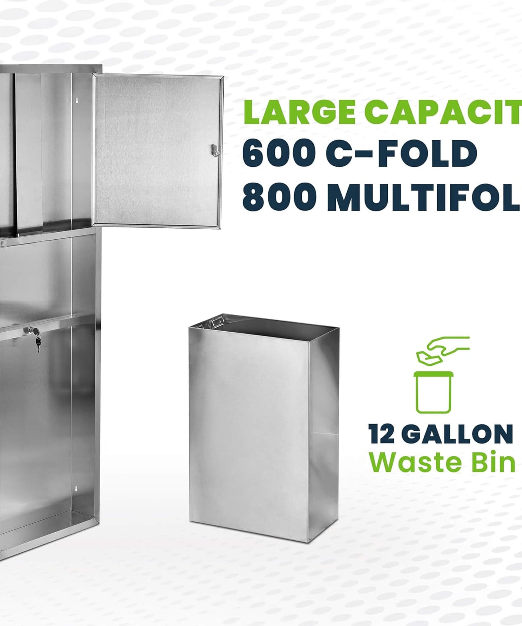 Commercial Recessed Paper Towel Dispenser With 12-Gallon Wall Trash Can (SAK49261)