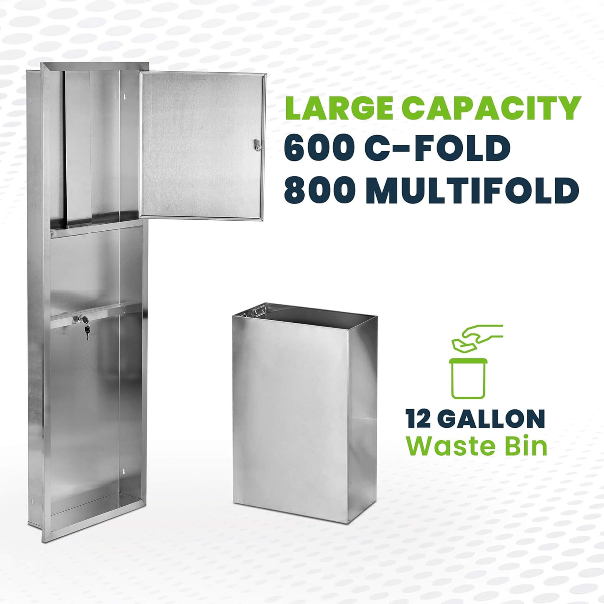 Commercial Recessed Paper Towel Dispenser With 12-Gallon Wall Trash Can (SAK49261)