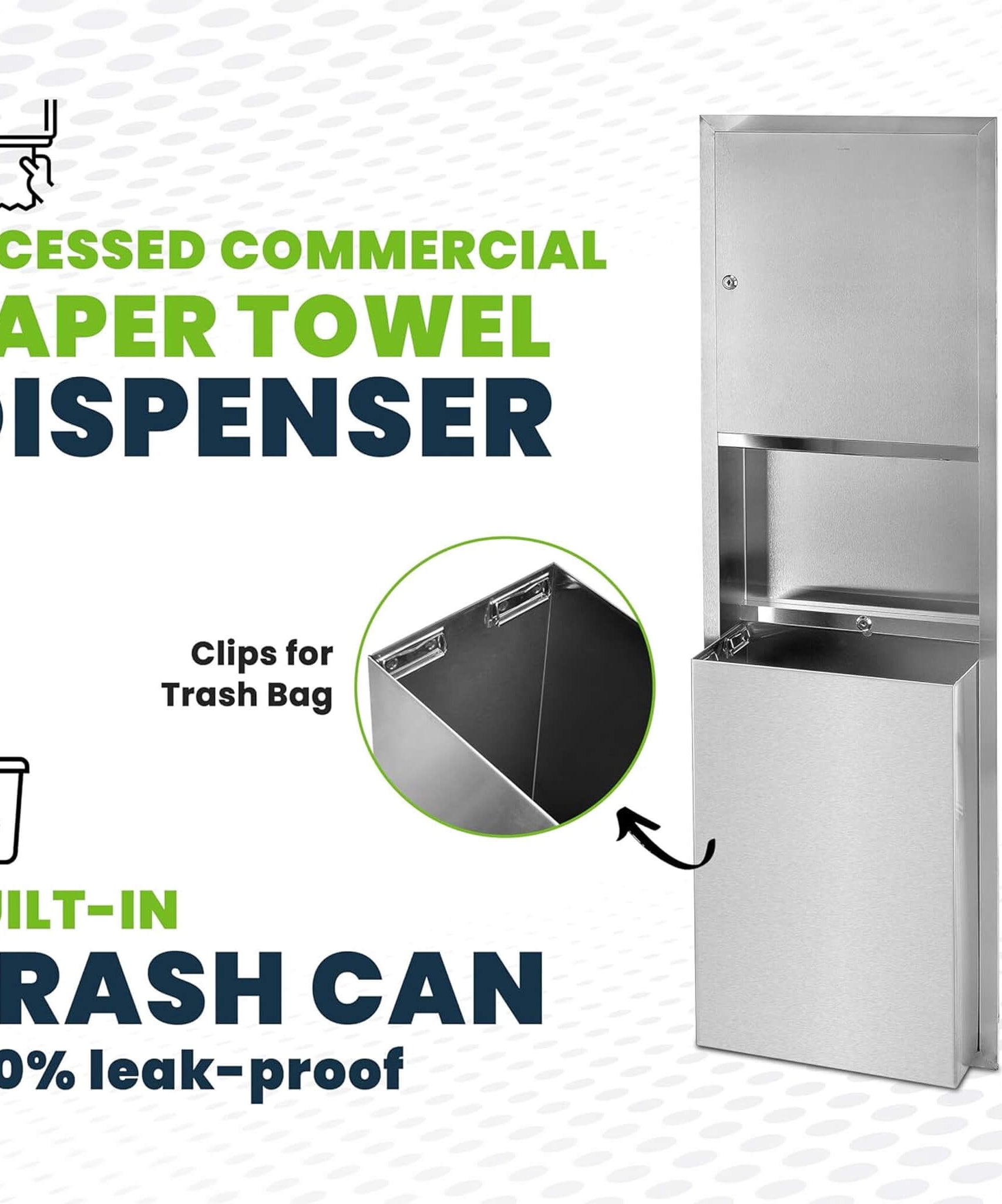 Commercial Recessed Paper Towel Dispenser With 12-Gallon Wall Trash Can (SAK49261)