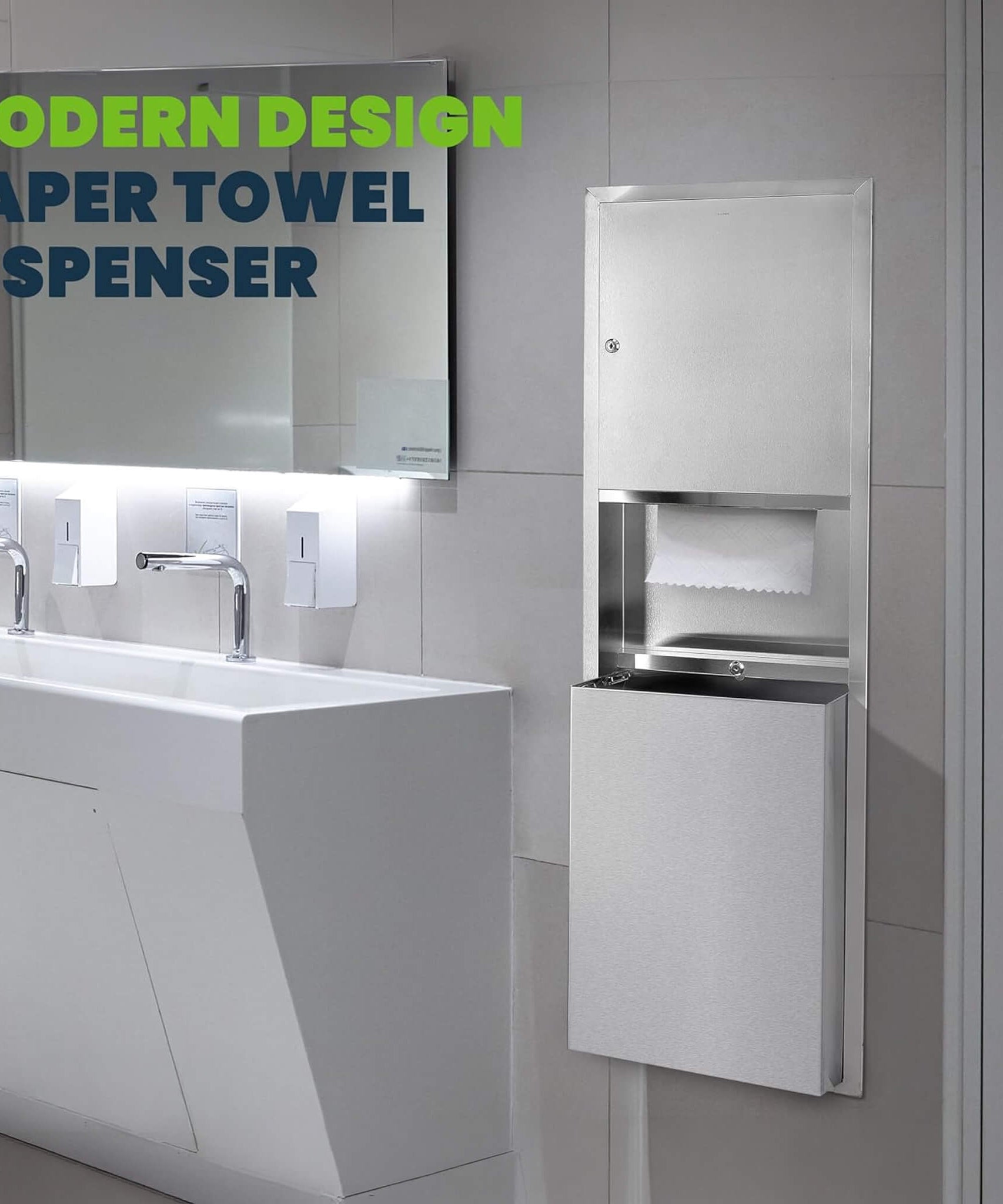 Commercial Recessed Paper Towel Dispenser With 12-Gallon Wall Trash Can (SAK49261)