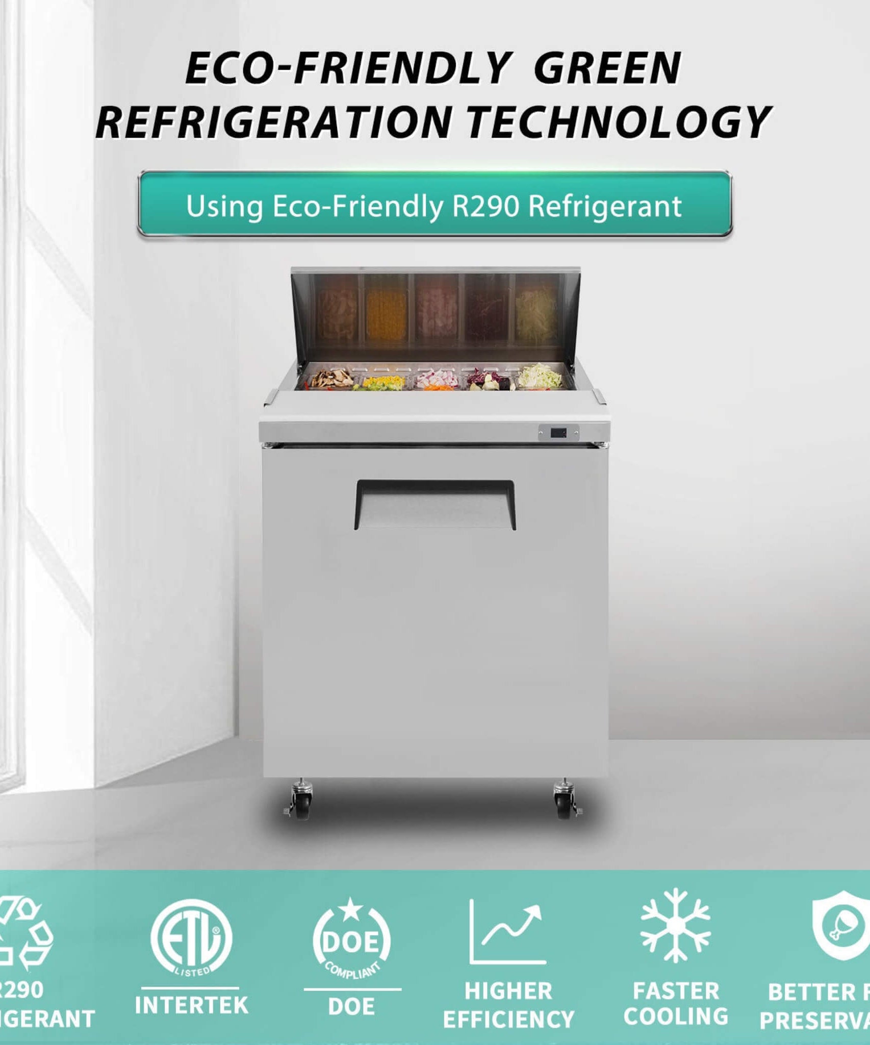 Commercial Refrigerator Sandwich & Salad Prep Table With Butcher Block Cutting Board (SAK31598)