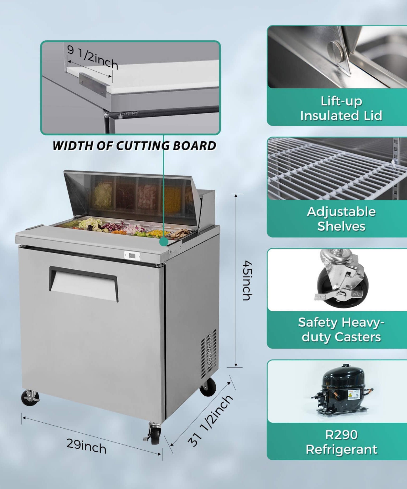 Commercial Refrigerator Sandwich & Salad Prep Table With Butcher Block Cutting Board (SAK31598)