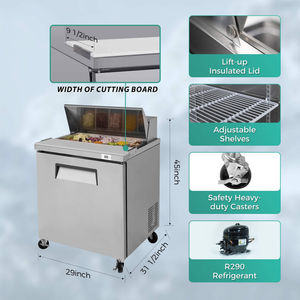 Commercial Refrigerator Sandwich & Salad Prep Table With Butcher Block Cutting Board (SAK31598)