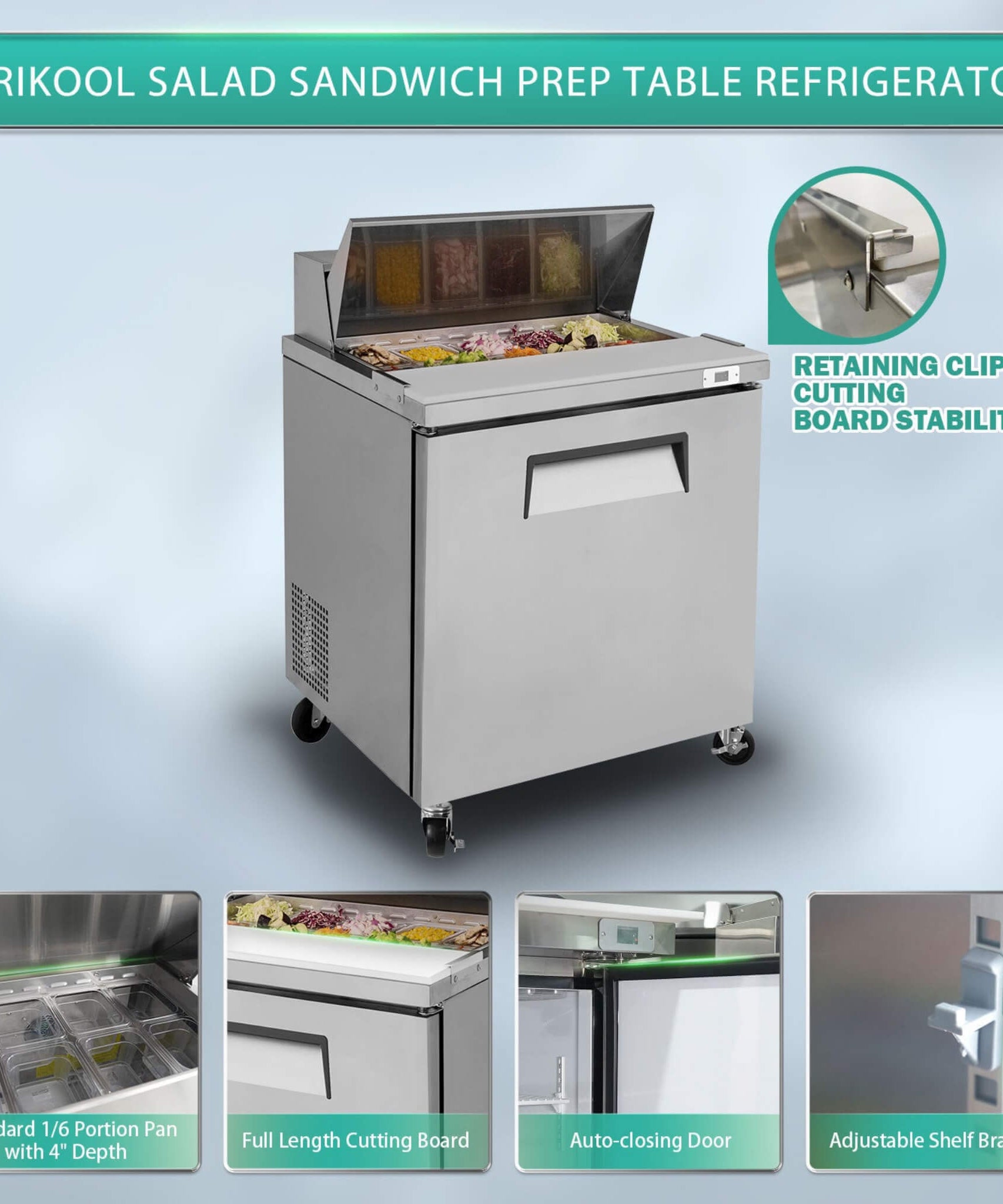 Commercial Refrigerator Sandwich & Salad Prep Table With Butcher Block Cutting Board (SAK31598)