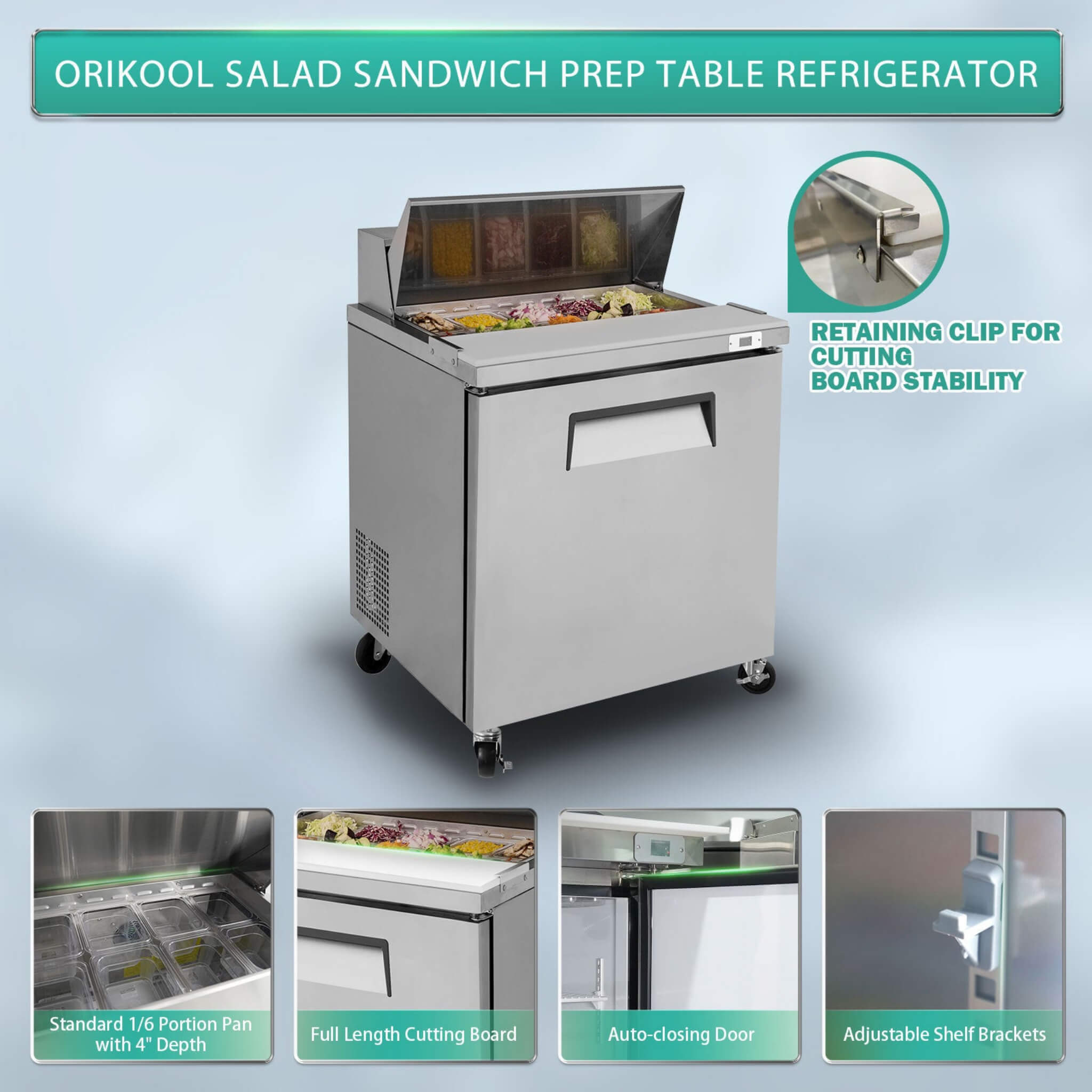 Commercial Refrigerator Sandwich & Salad Prep Table With Butcher Block Cutting Board (SAK31598)