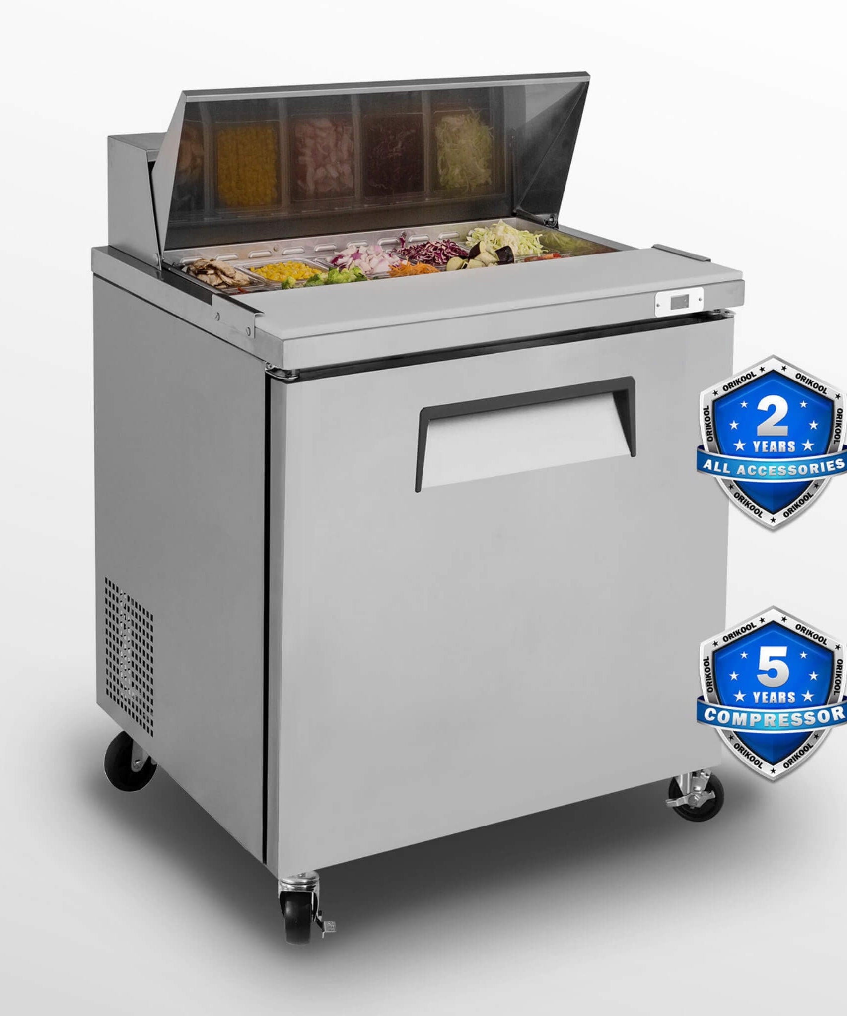 Commercial Refrigerator Sandwich & Salad Prep Table With Butcher Block Cutting Board (SAK31598)