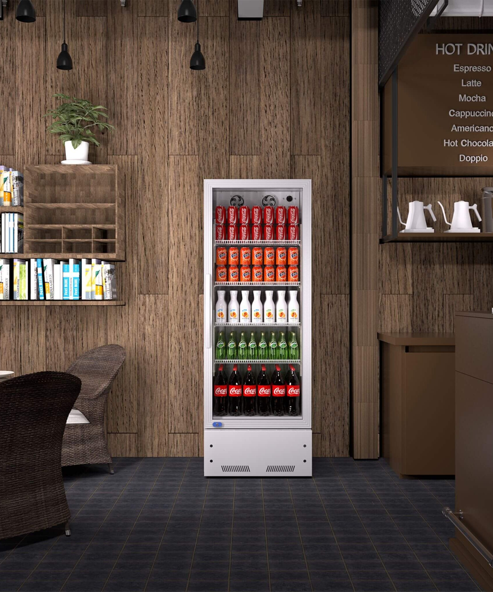 Commercial Single Glass Door Upright Beverage Cooler Refrigerator With LED Lighting (SAK24713)