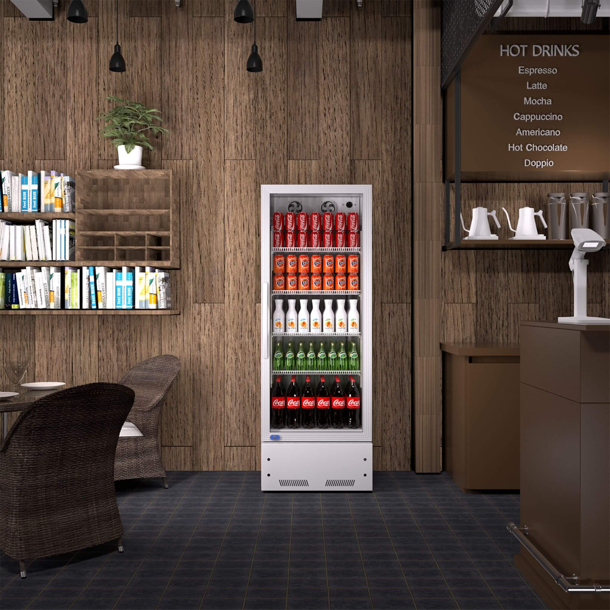 Commercial Single Glass Door Upright Beverage Cooler Refrigerator With LED Lighting (SAK24713)