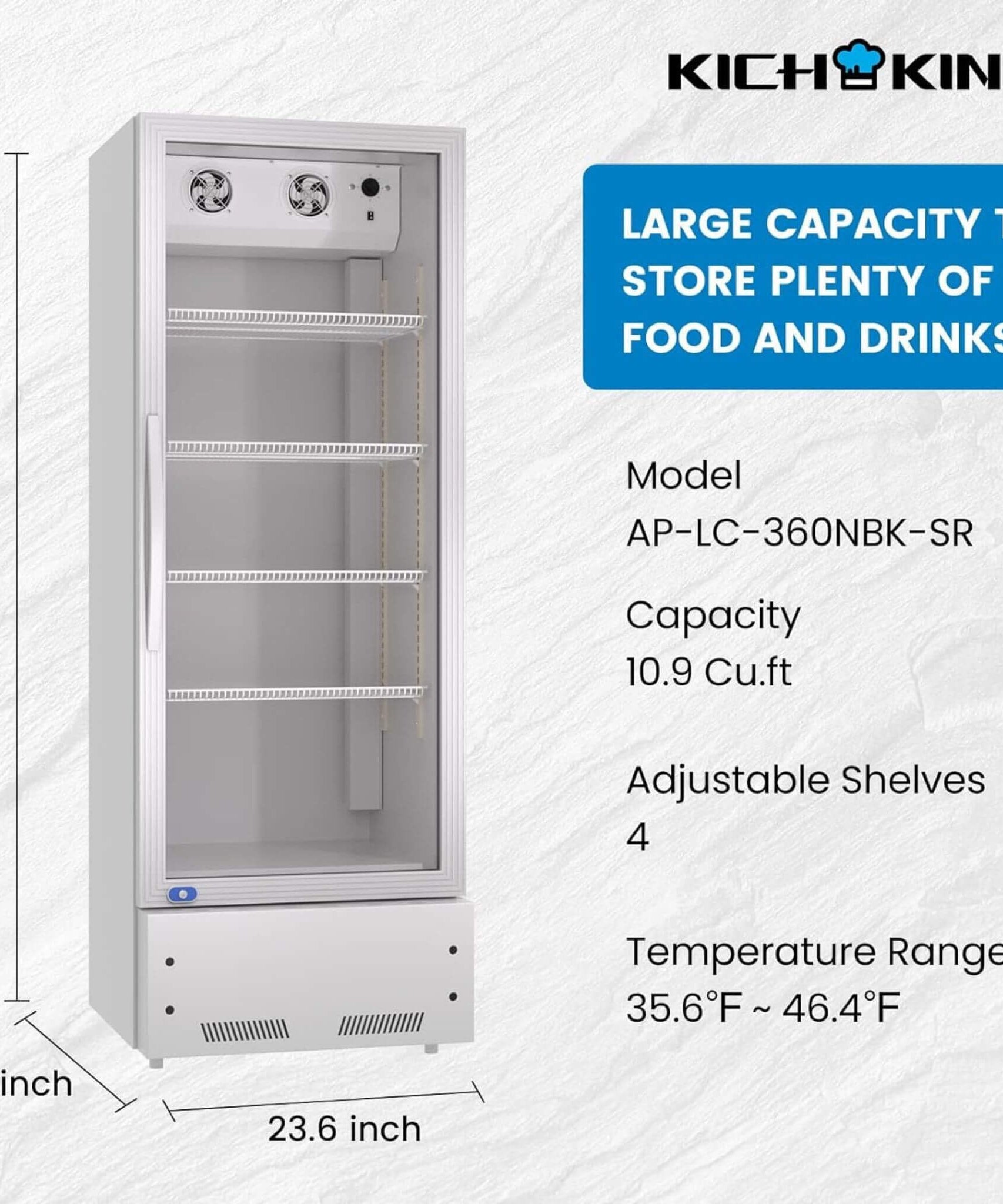 Commercial Single Glass Door Upright Beverage Cooler Refrigerator With LED Lighting (SAK24713)
