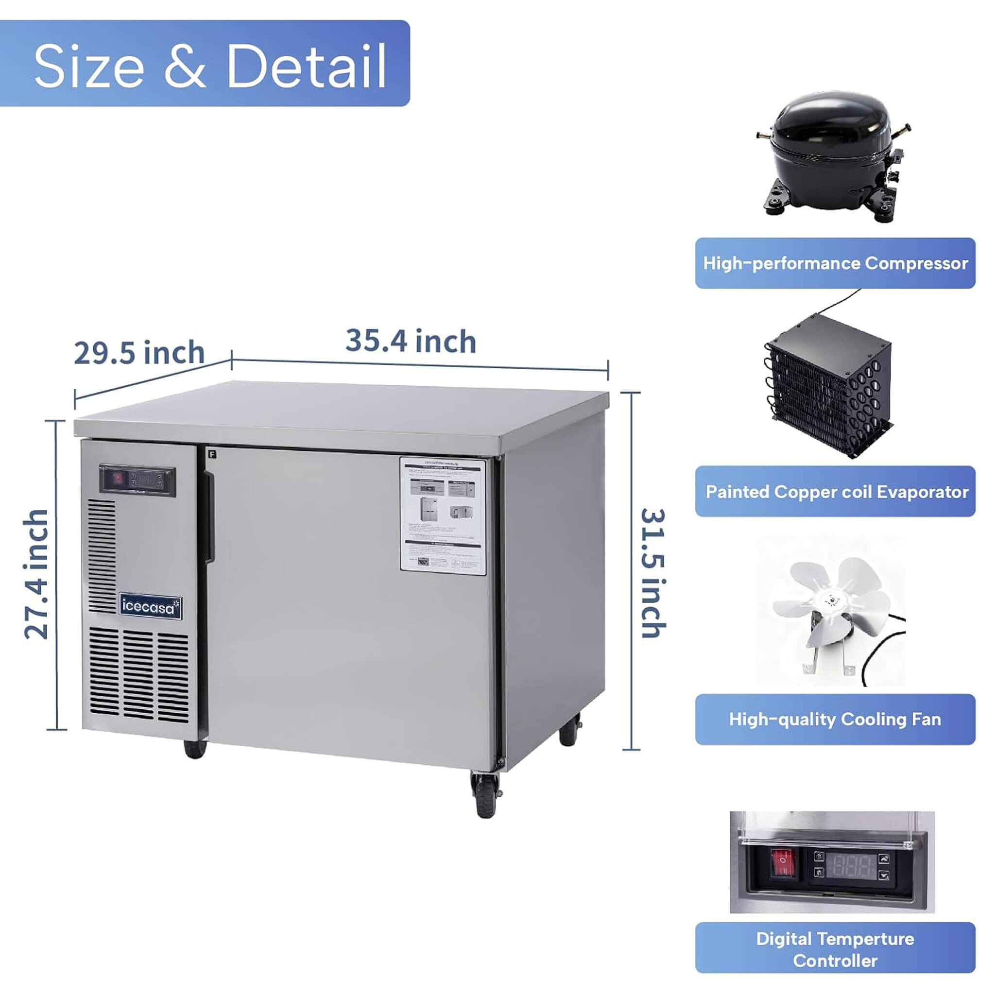 Heavy-Duty Commercial Stainless Steel Undercounter Worktop Freezer (SAK47218)