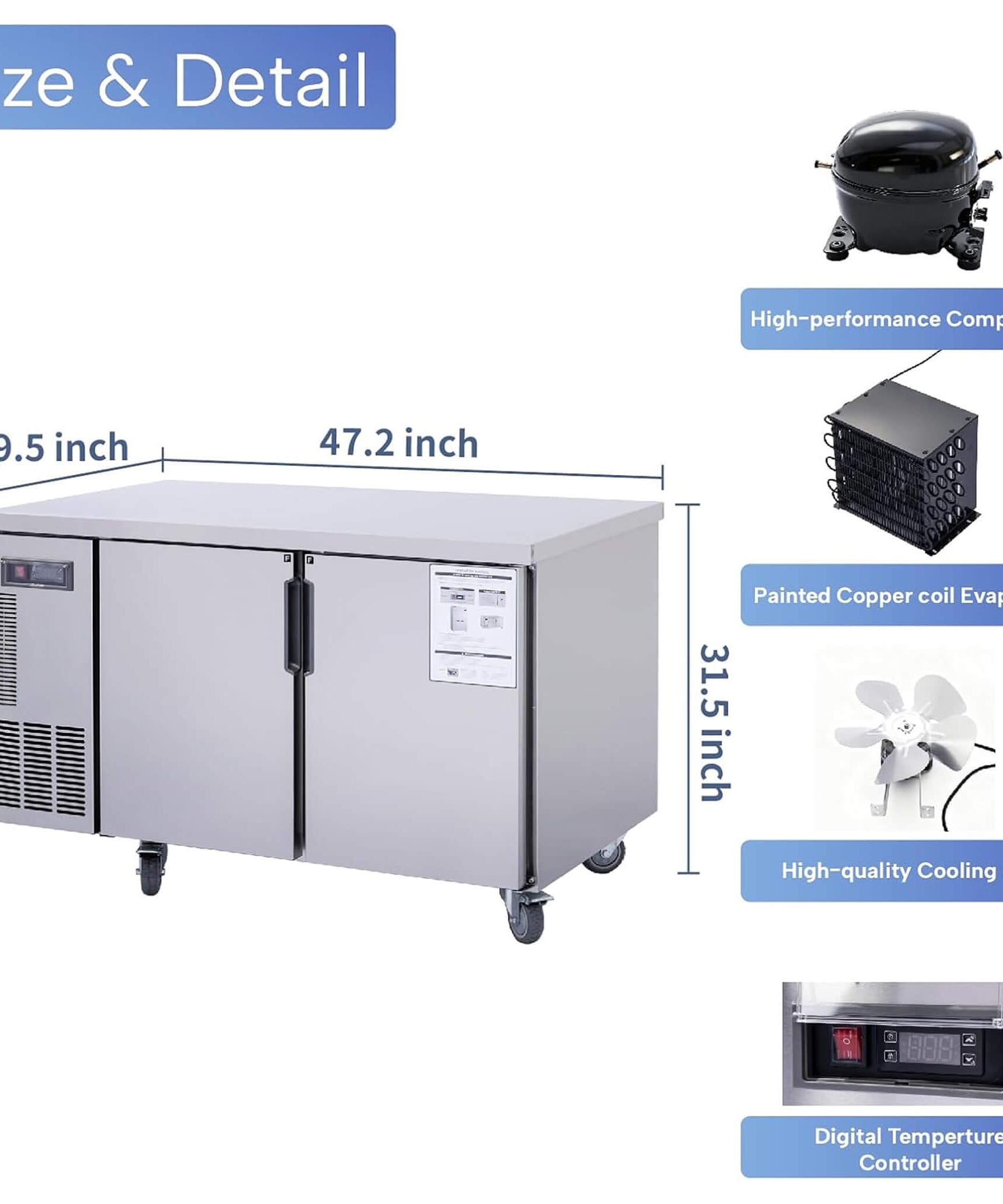 Heavy-Duty Commercial Stainless Steel Undercounter Worktop Freezer (SAK47218)