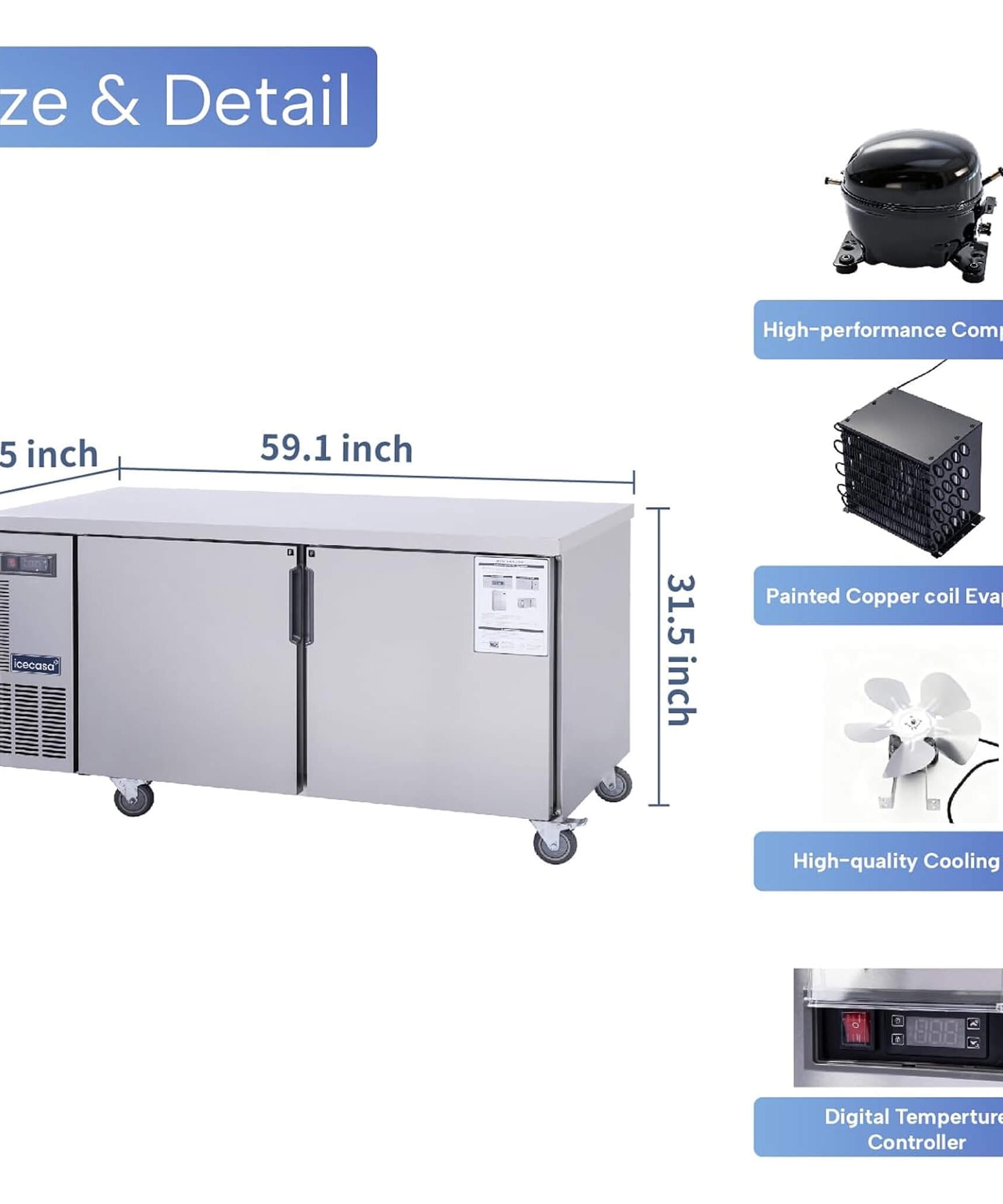 Heavy-Duty Commercial Stainless Steel Undercounter Worktop Freezer (SAK47218)