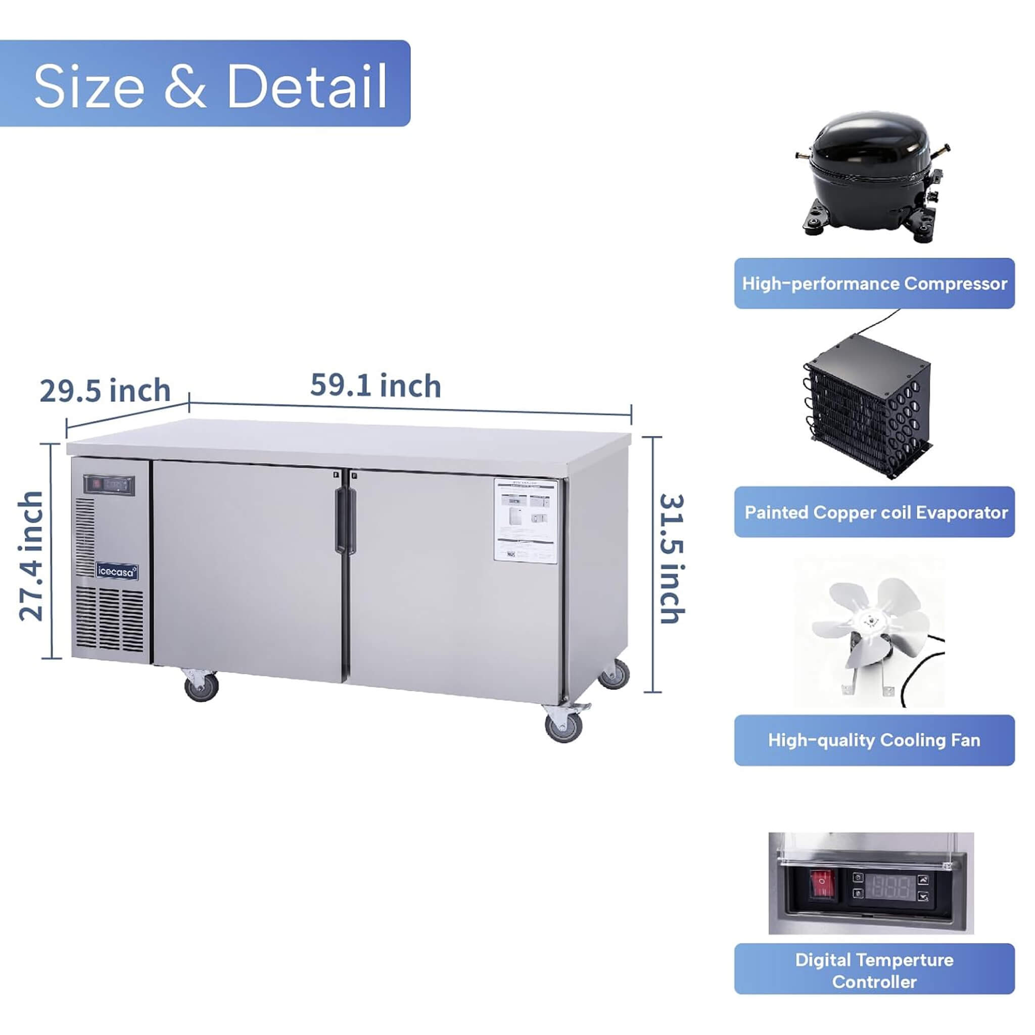 Heavy-Duty Commercial Stainless Steel Undercounter Worktop Freezer (SAK47218)