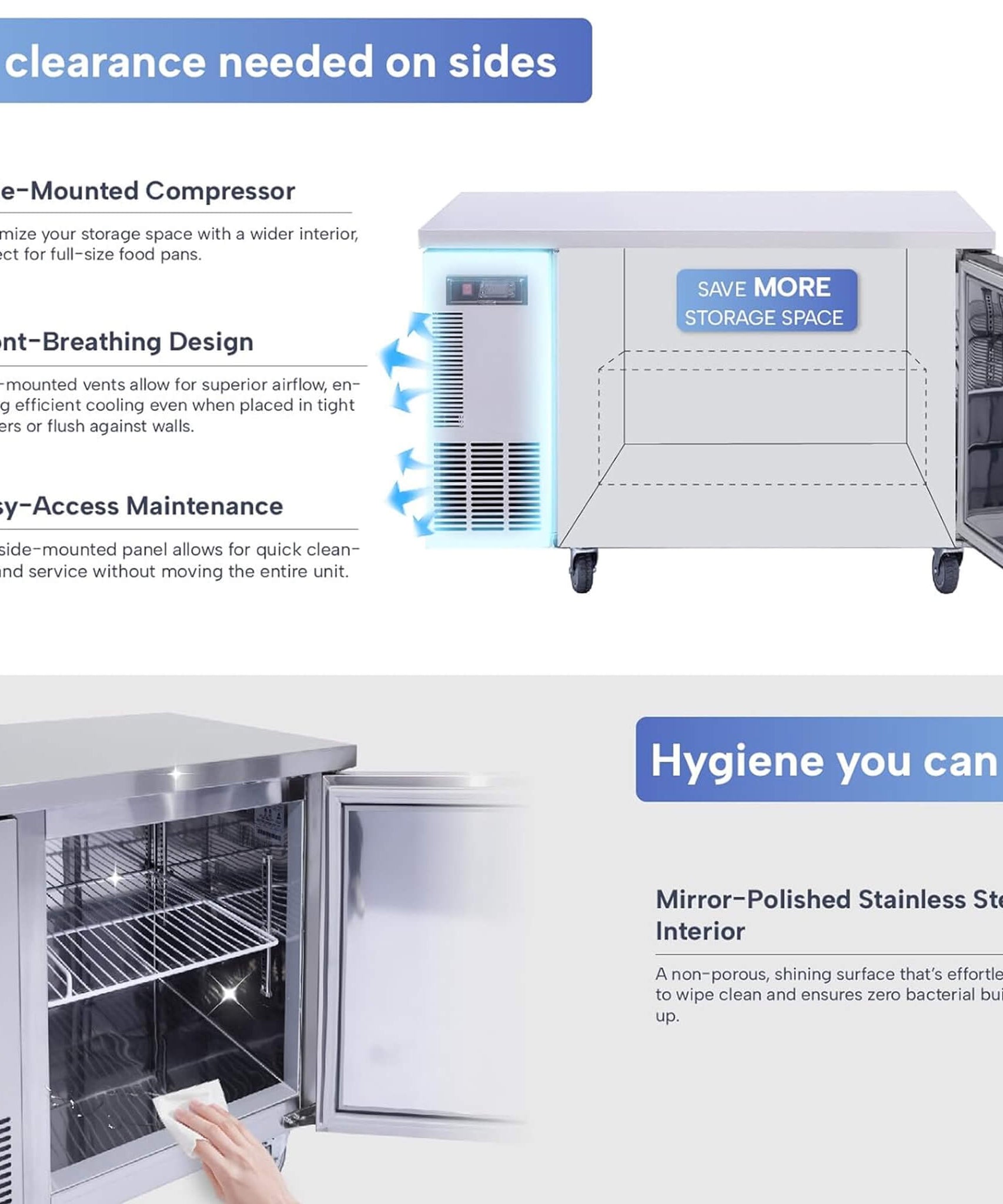 Heavy-Duty Commercial Stainless Steel Undercounter Worktop Freezer (SAK47218)