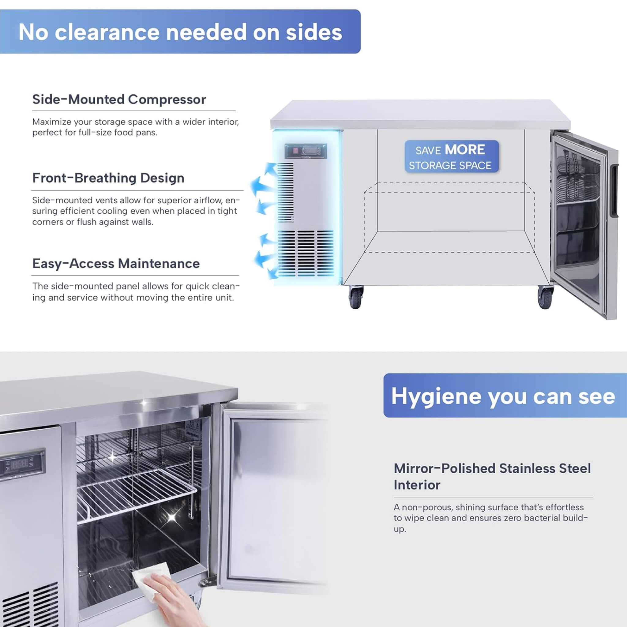 Heavy-Duty Commercial Stainless Steel Undercounter Worktop Freezer (SAK47218)