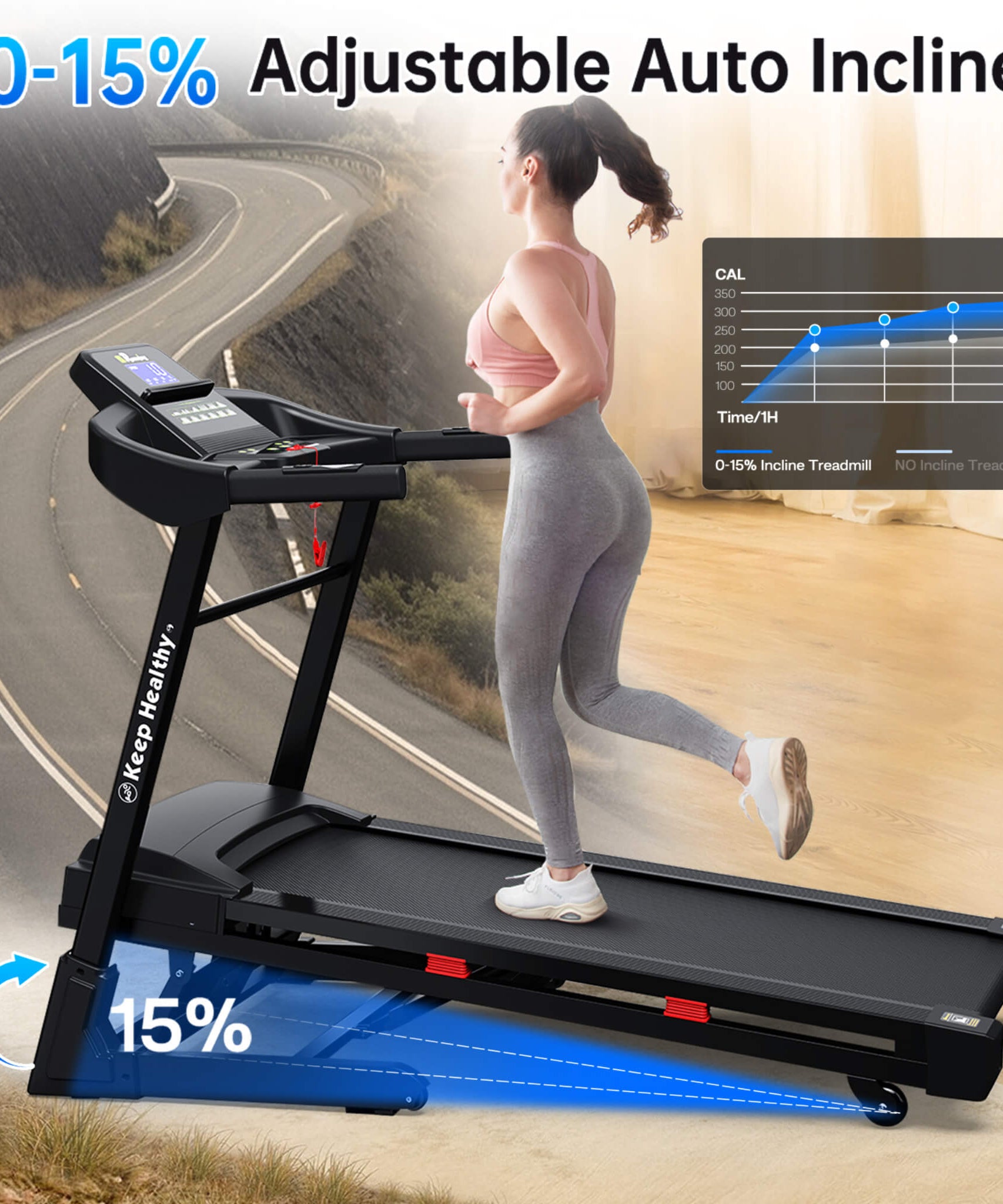 Rovix Compact 3.5HP Foldable Electric Treadmill With Bluetooth, LCD Display & 12 Pre-Set Running Programs (SAK25879)