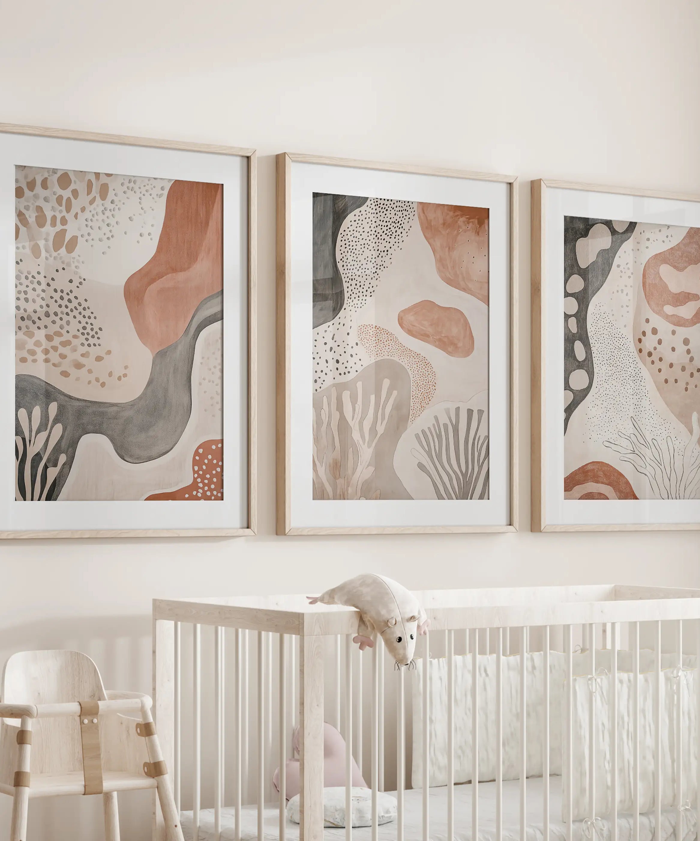 Neutral Terracotta 3 Piece Wall Art. Boho Abstract Prints