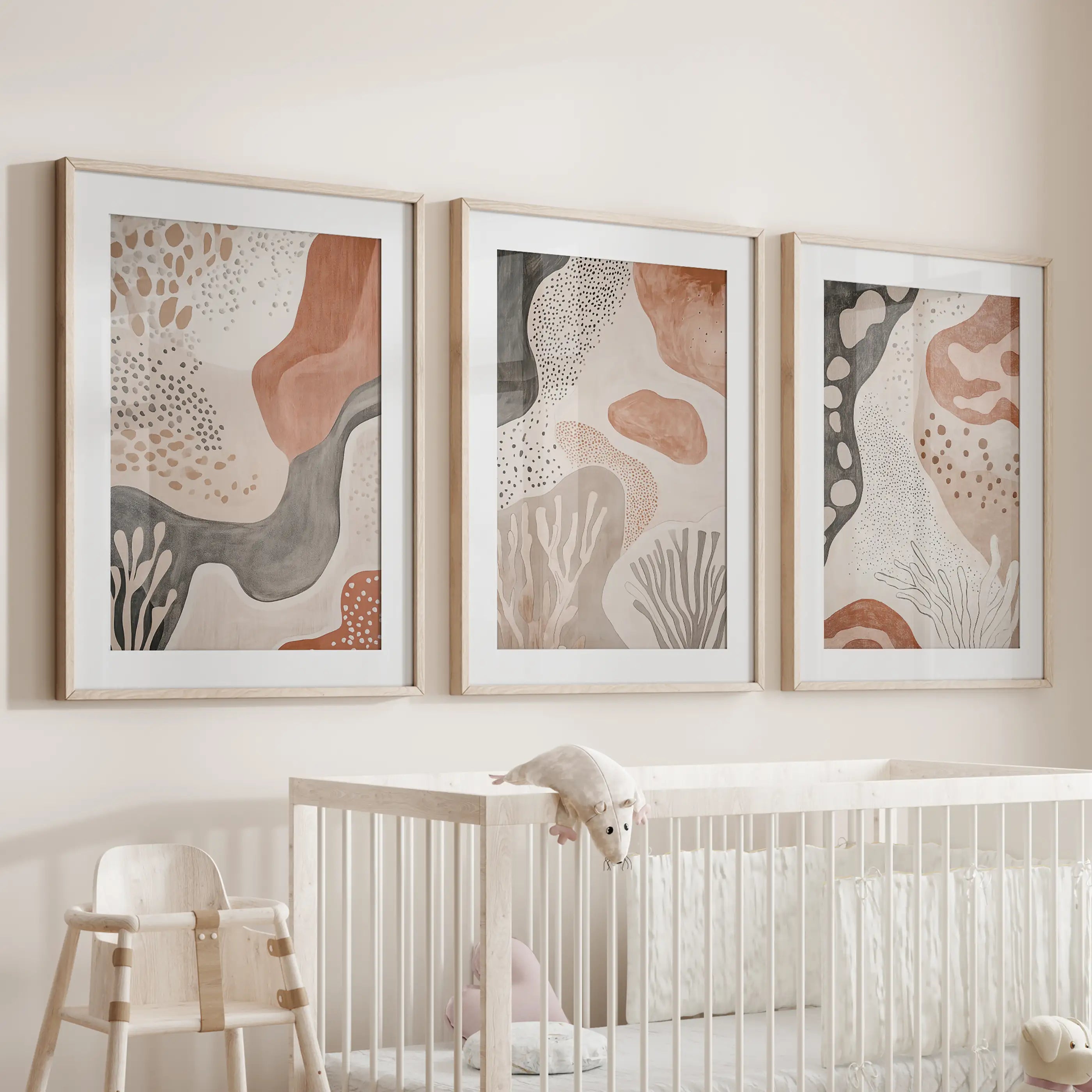 Neutral Terracotta 3 Piece Wall Art. Boho Abstract Prints