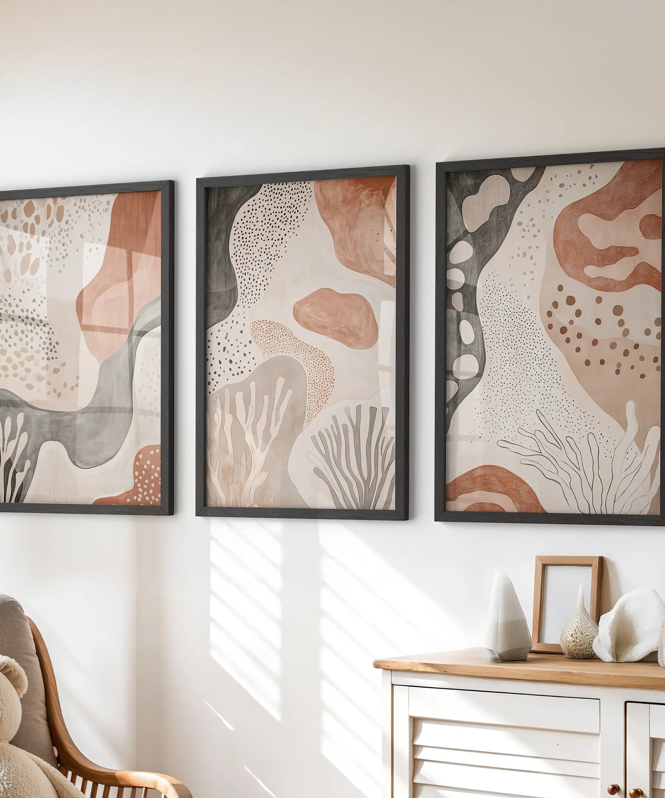Neutral Terracotta 3 Piece Wall Art. Boho Abstract Prints