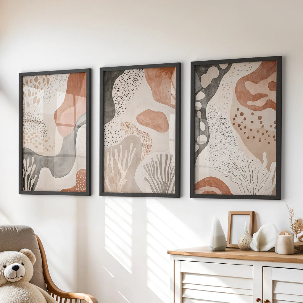 Neutral Terracotta 3 Piece Wall Art. Boho Abstract Prints