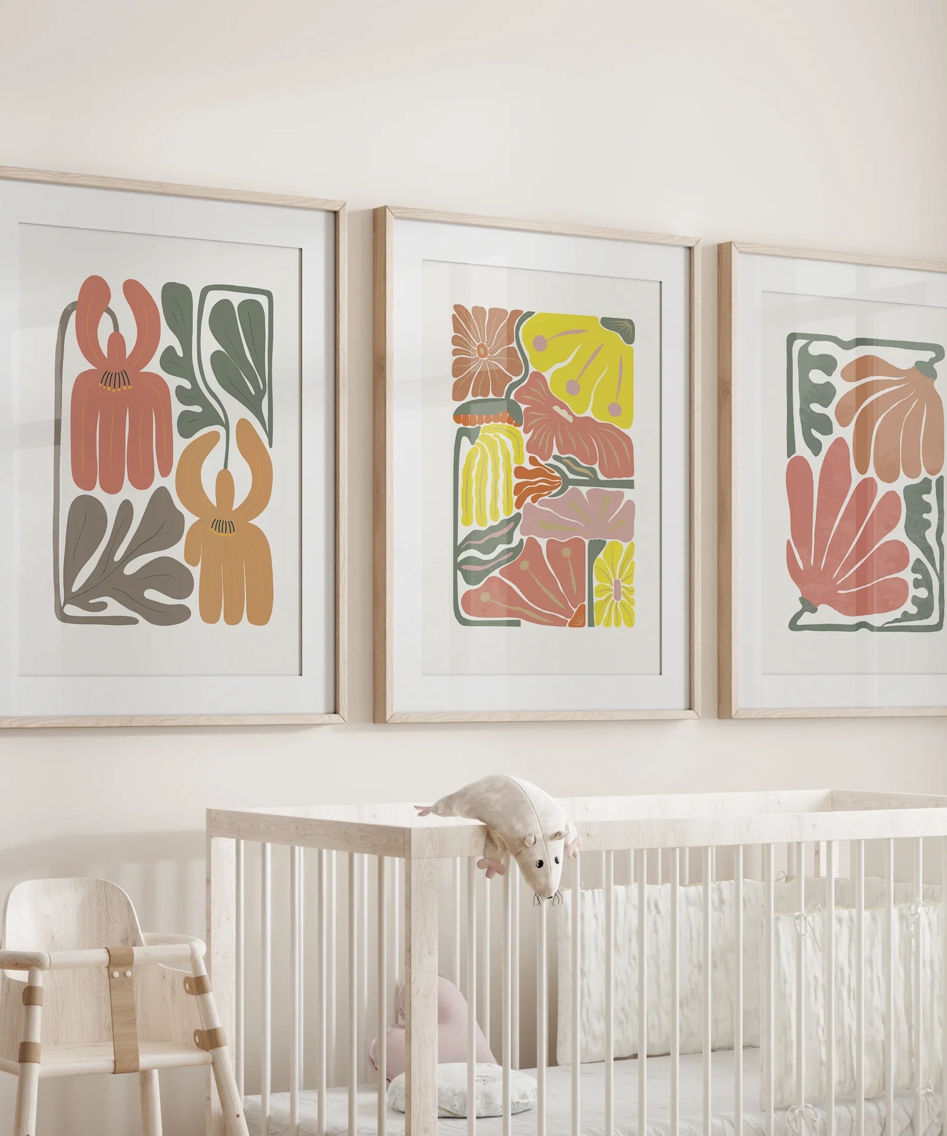 Boho Chic Botanical Decor. Set of 3 Abstract Flowers Prints