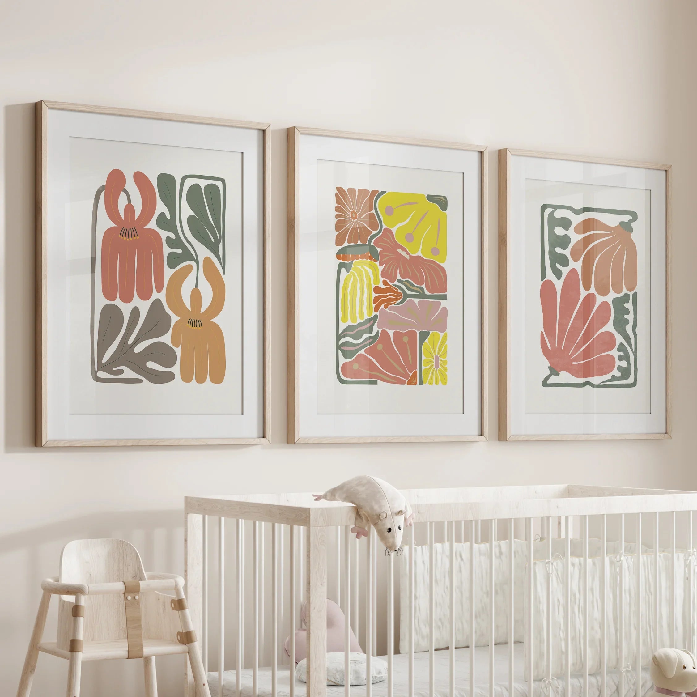 Boho Chic Botanical Decor. Set of 3 Abstract Flowers Prints