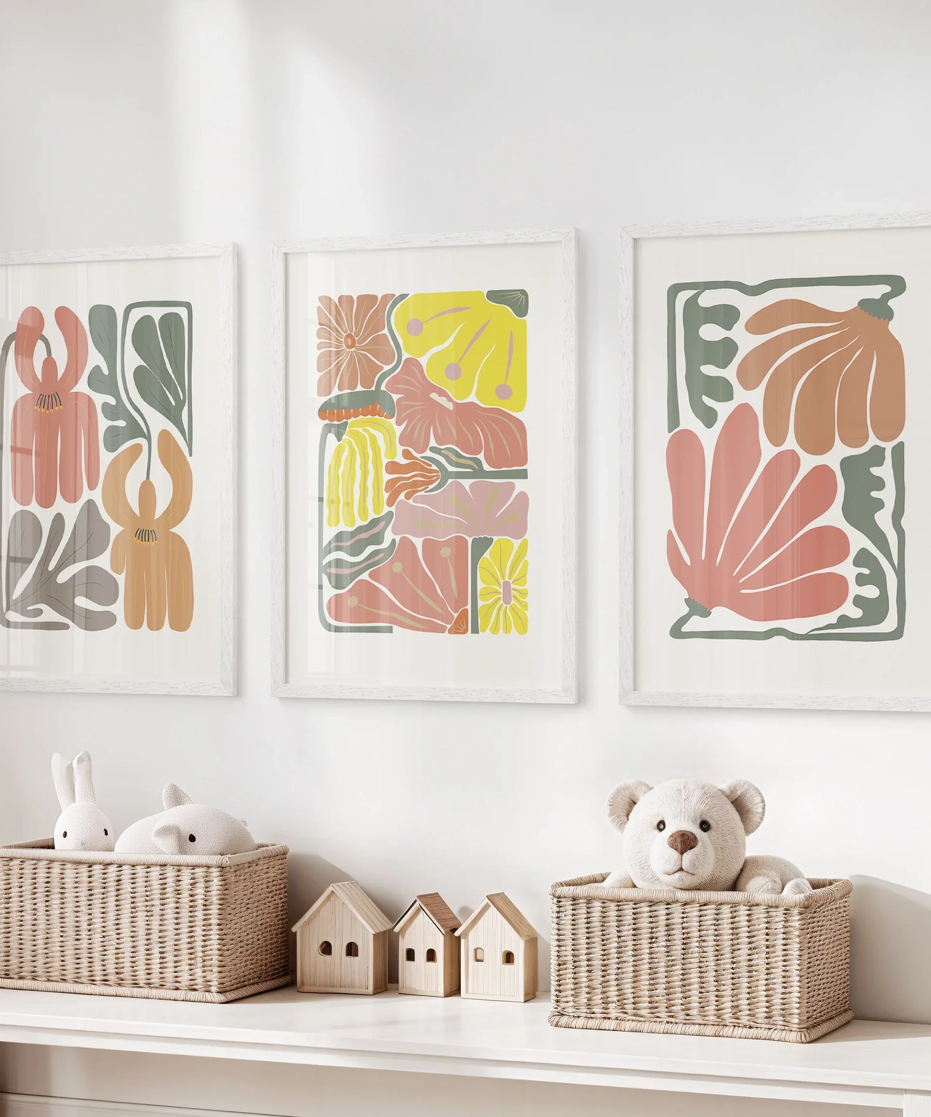 Boho Chic Botanical Decor. Set of 3 Abstract Flowers Prints