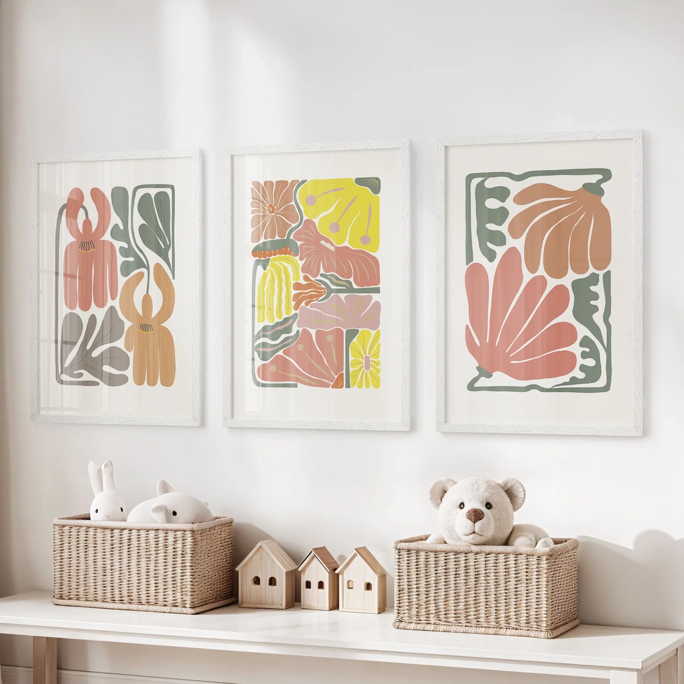 Boho Chic Botanical Decor. Set of 3 Abstract Flowers Prints