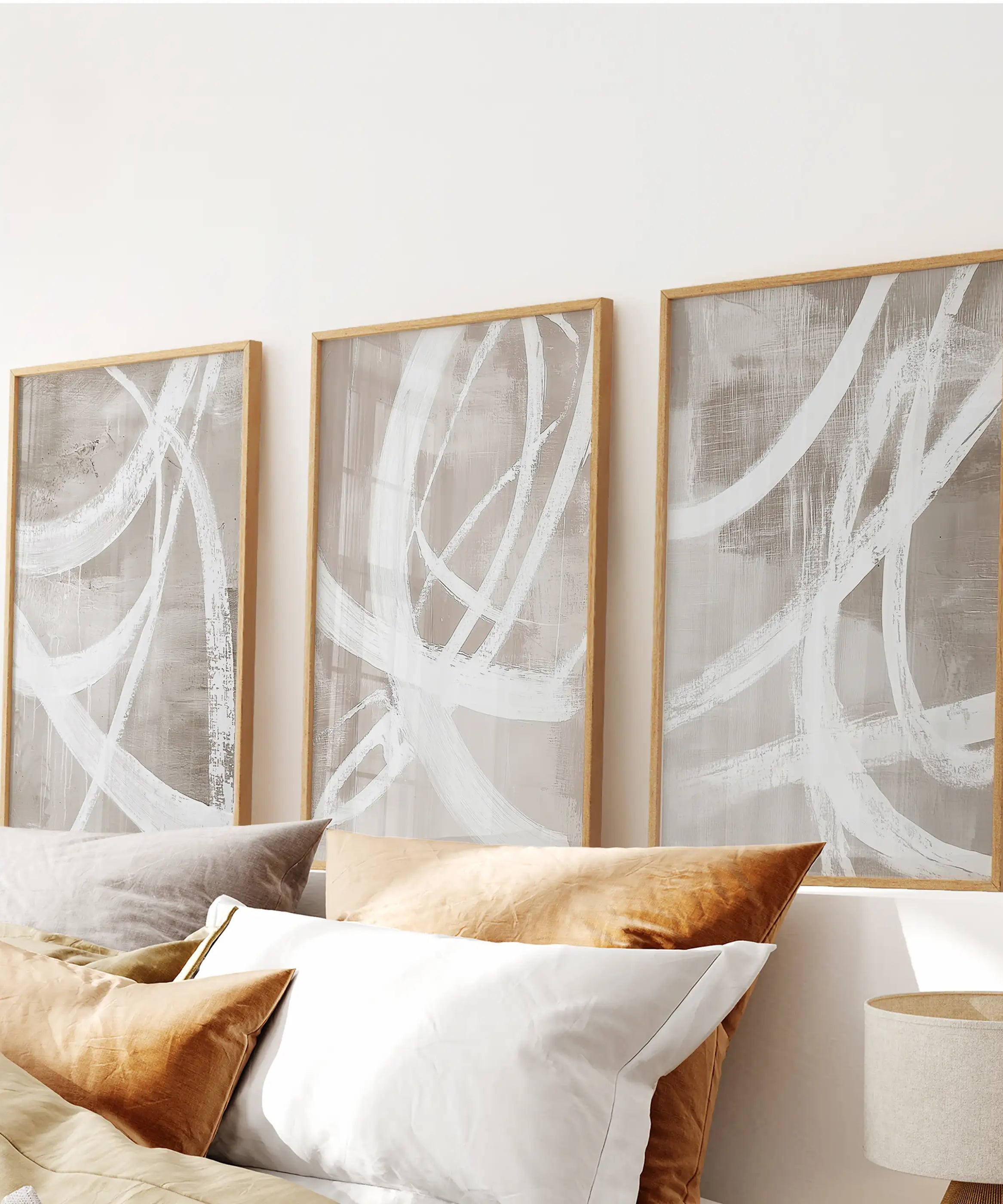 Modern Minimalist Abstract Triptych. Neutral Brush Stroke Art
