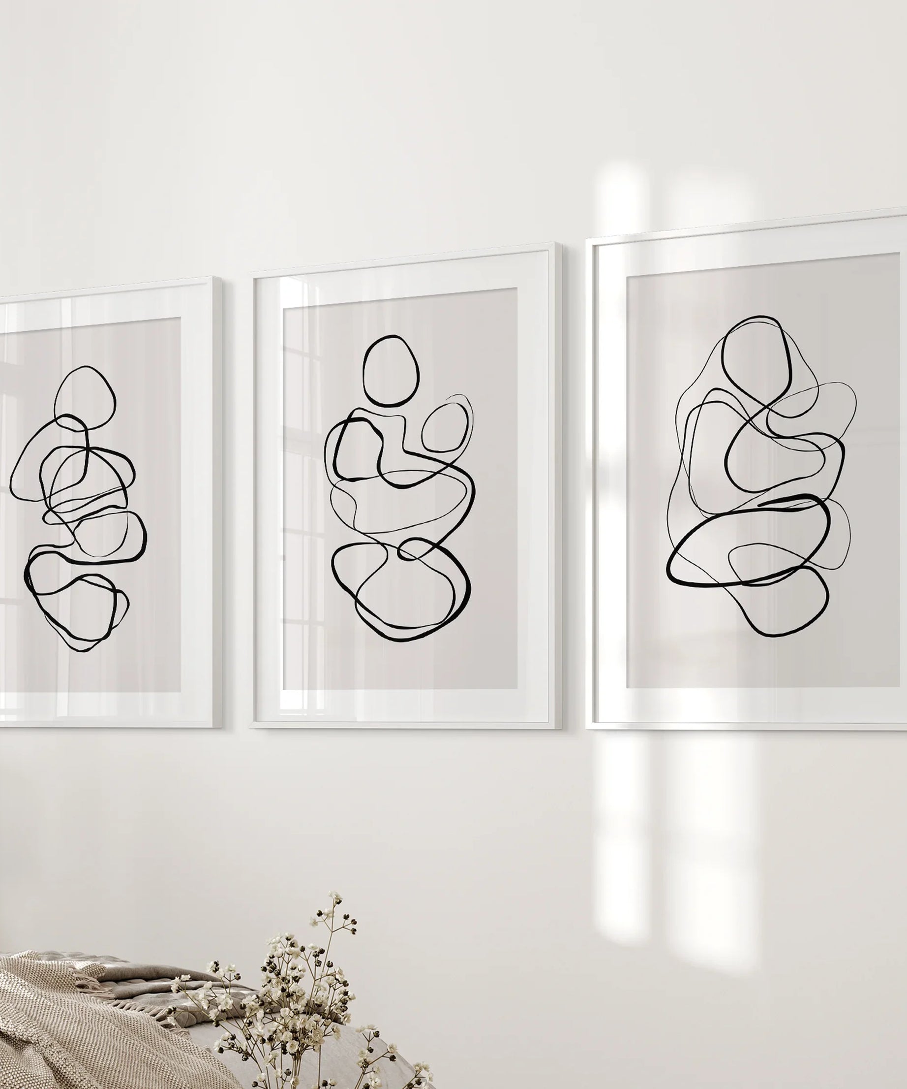 Abstract Line Art Wall Art Set of 3. Minimalist Figure Drawings