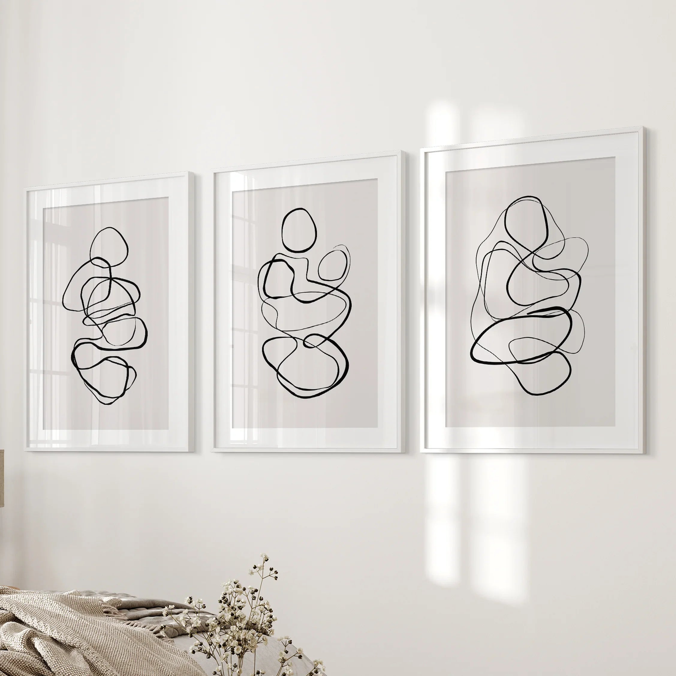 Abstract Line Art Wall Art Set of 3. Minimalist Figure Drawings