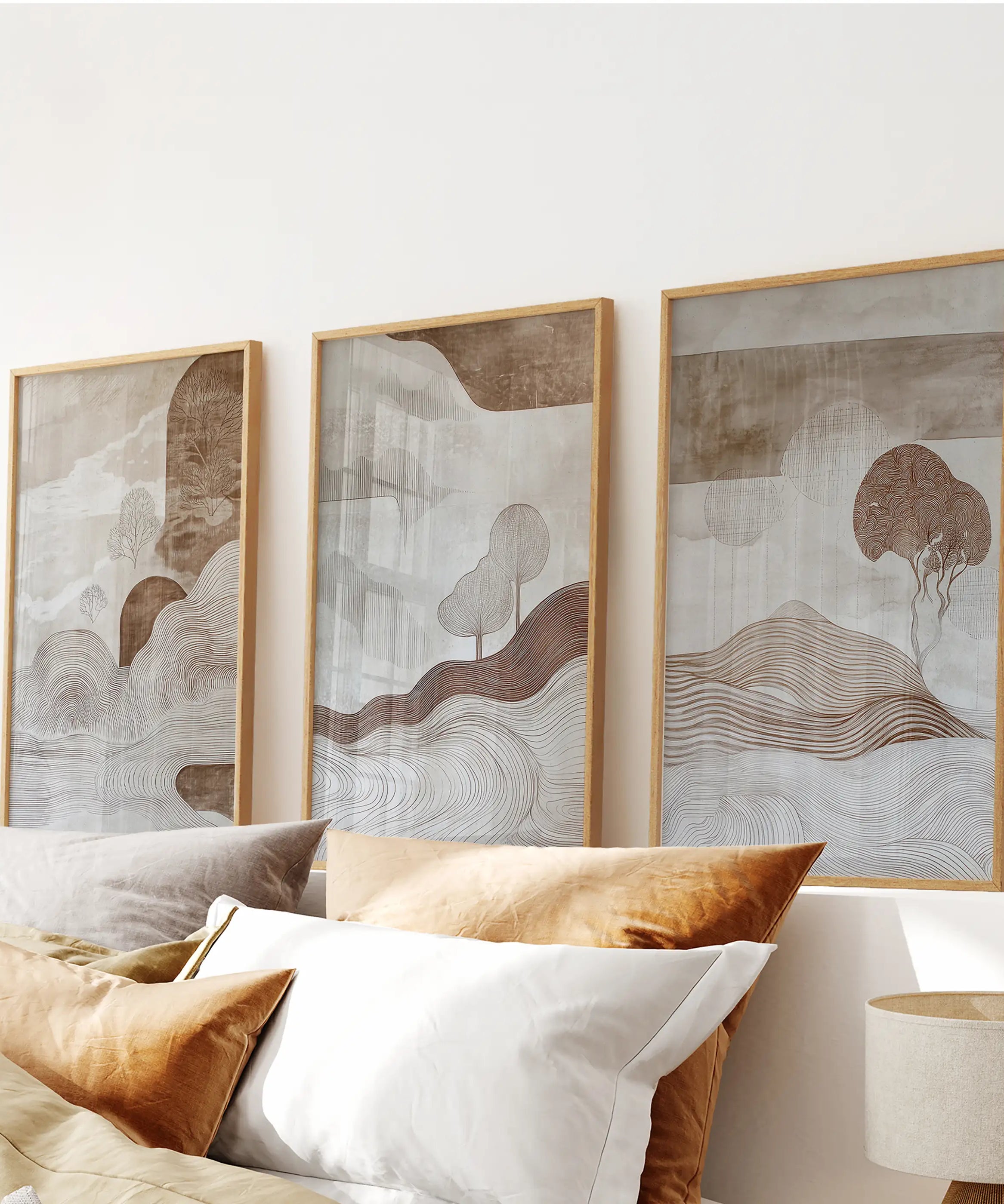 Wabi Sabi Line Art Set of 3 Prints. Earth Tones Landscape