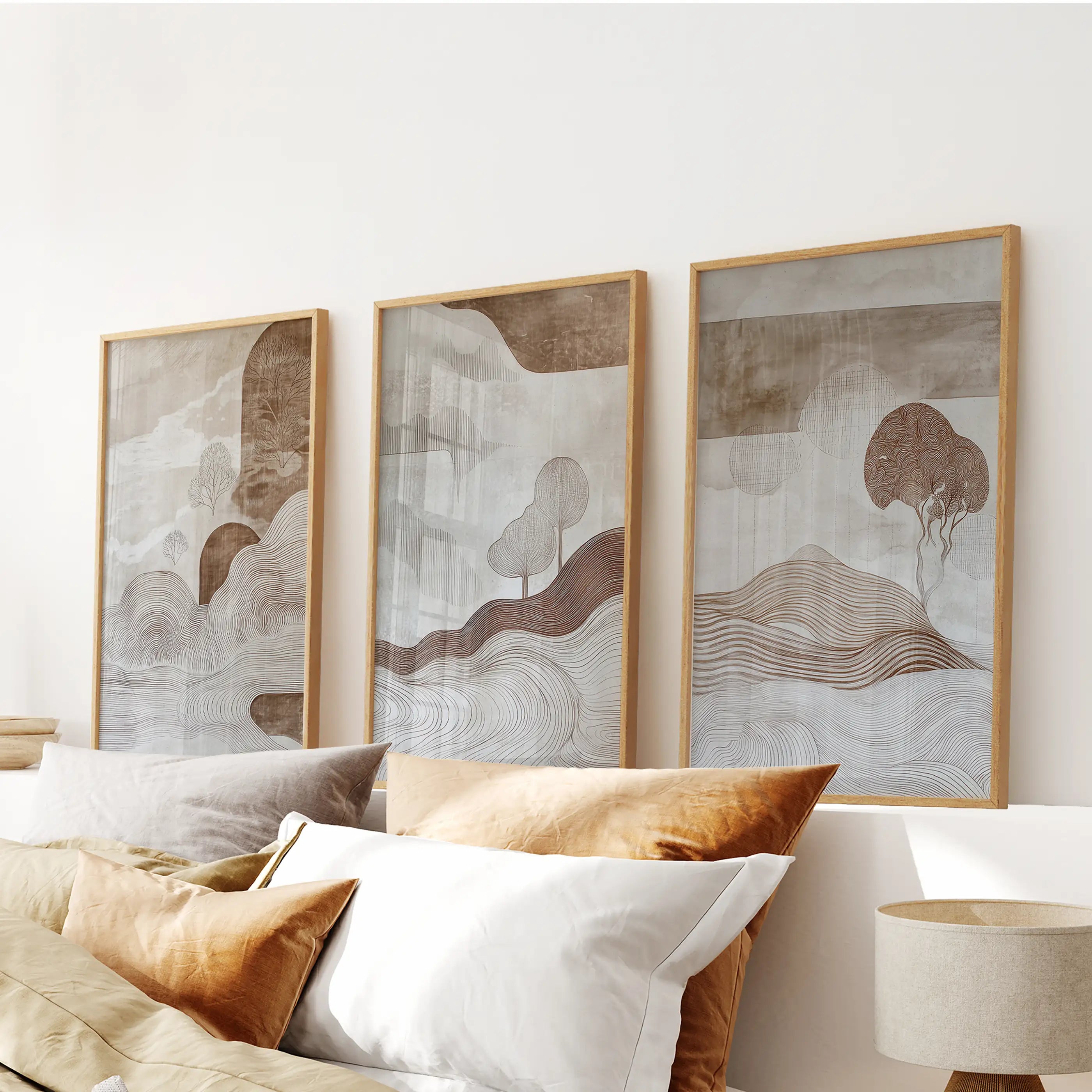 Wabi Sabi Line Art Set of 3 Prints. Earth Tones Landscape