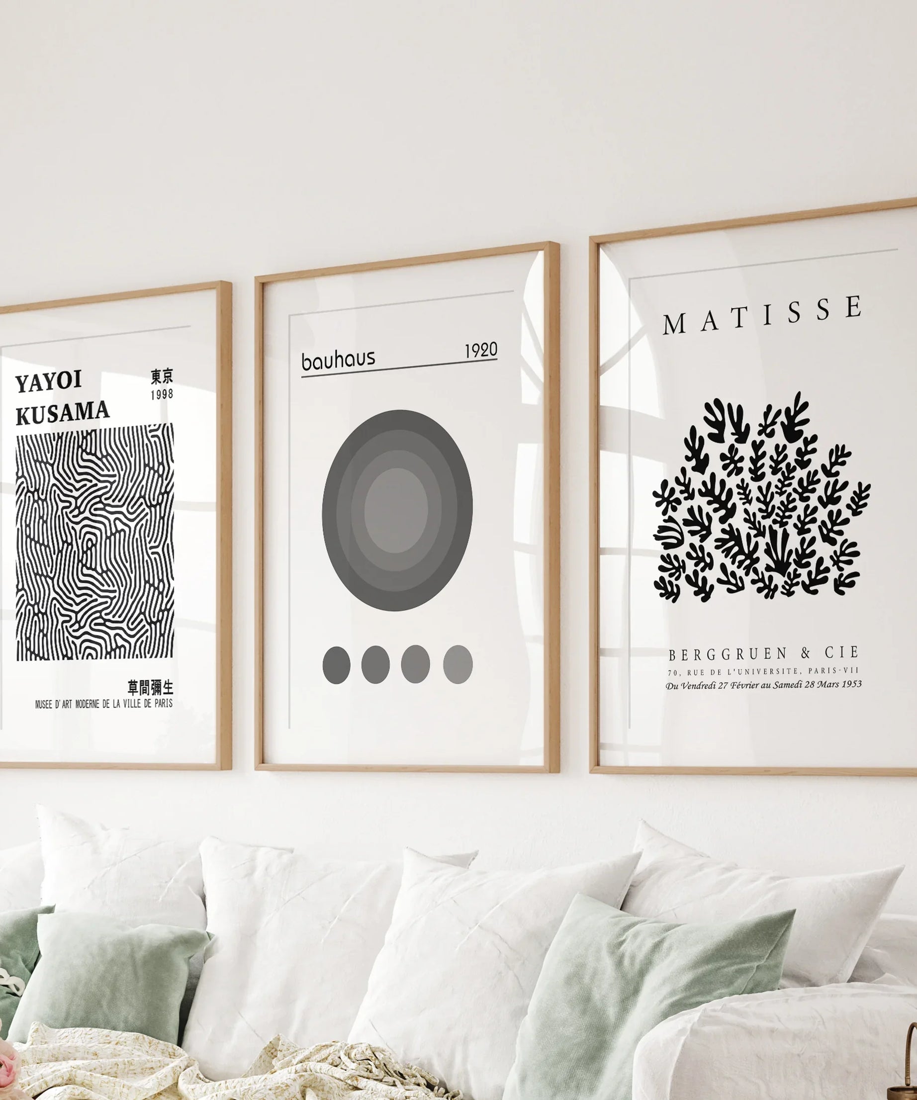 Black White Kusama, Matisse, Bauhaus Posters. Art Set of 3